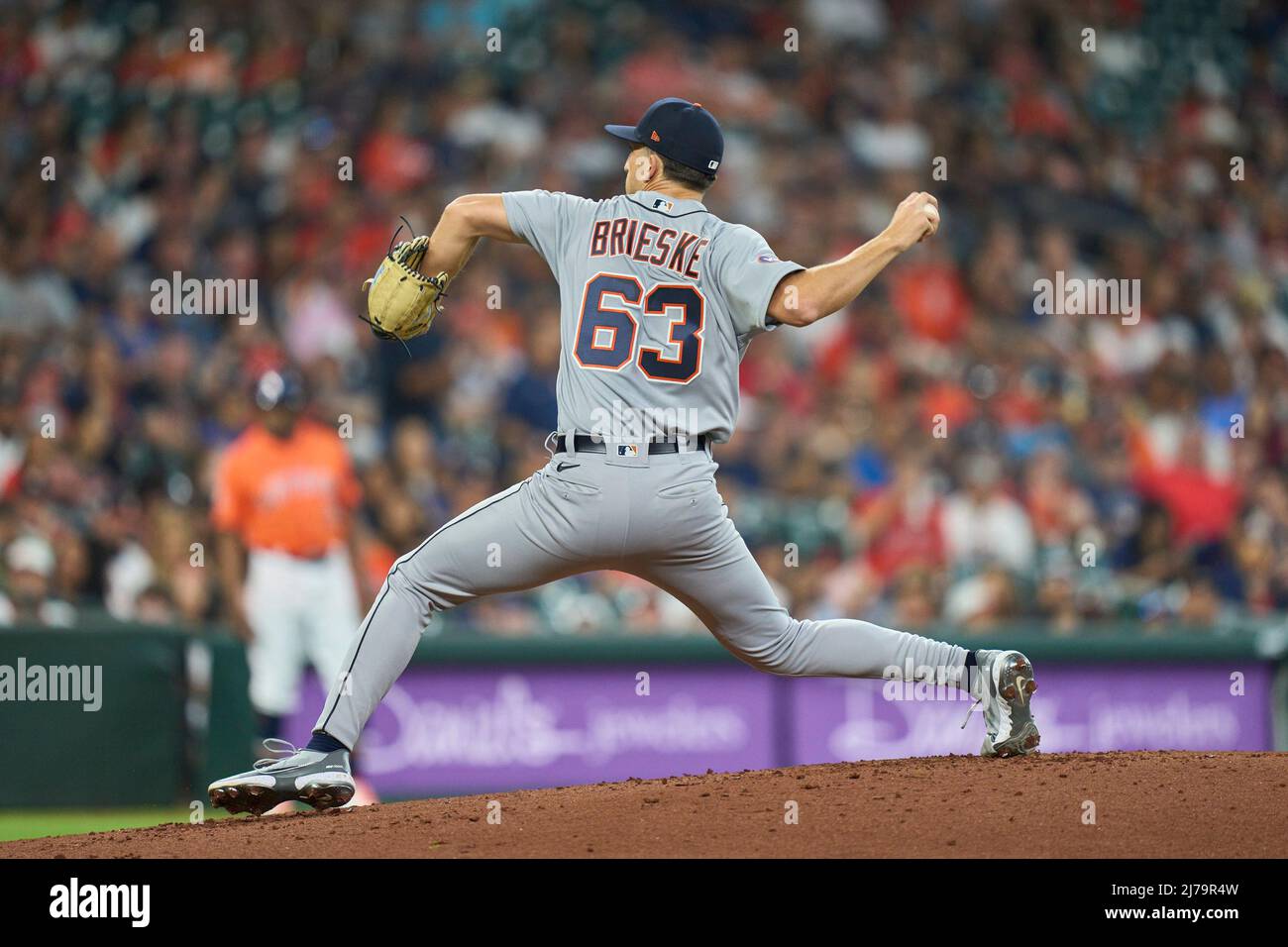 May 6 2022: Detroit pitcher Beau Brieske (63) throws a pitch during the  game with Detroit Tigers and Houston Astros held at Minute Maid Park in  Houston Tx. David Seelig/Cal Sport Medi(Credit