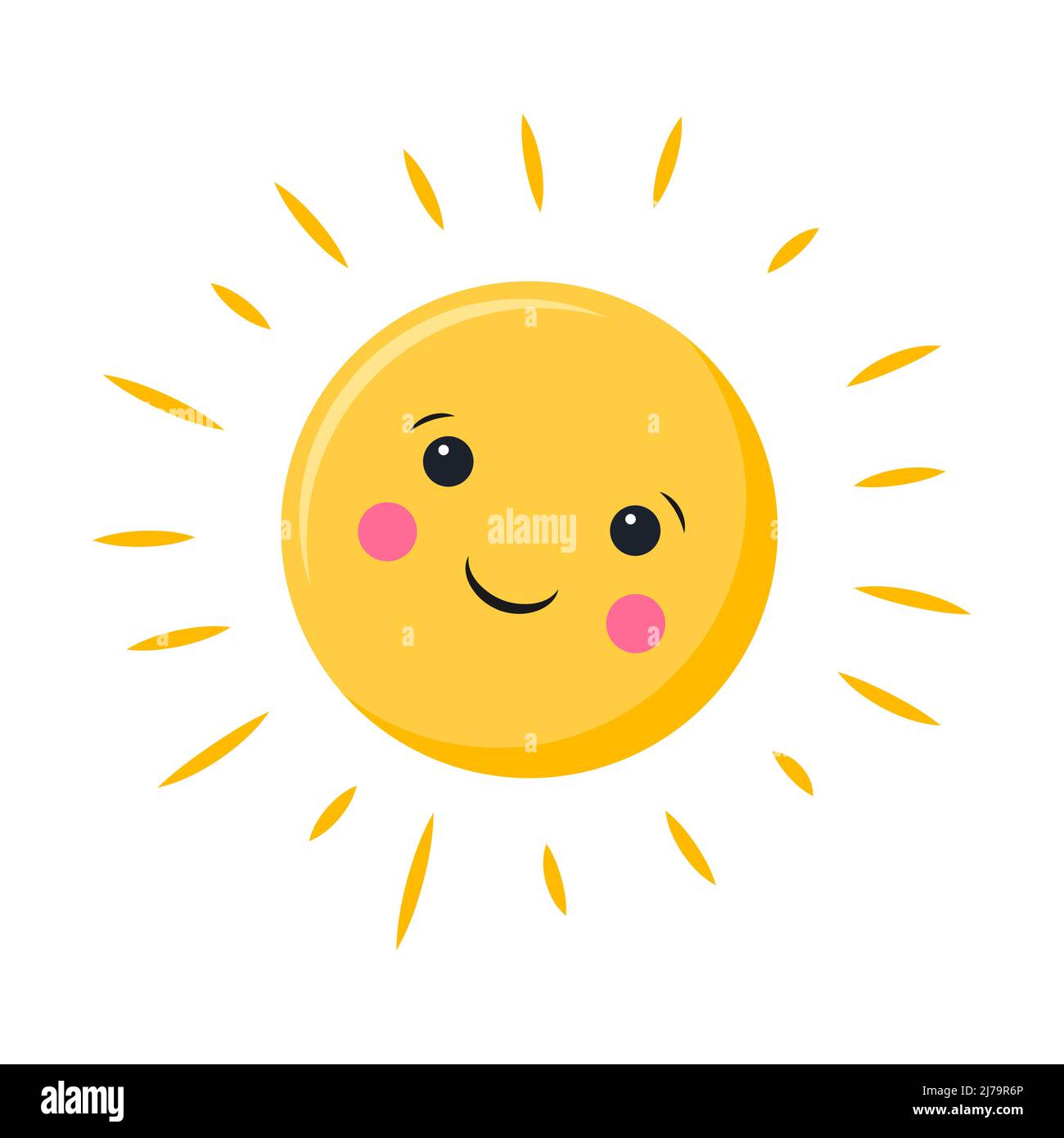 A simple sun with a face and eyes. Cute abstract sun with rays. A symbol of summer, weather. A simple vector illustration in a flat cartoon style isol Stock Vector