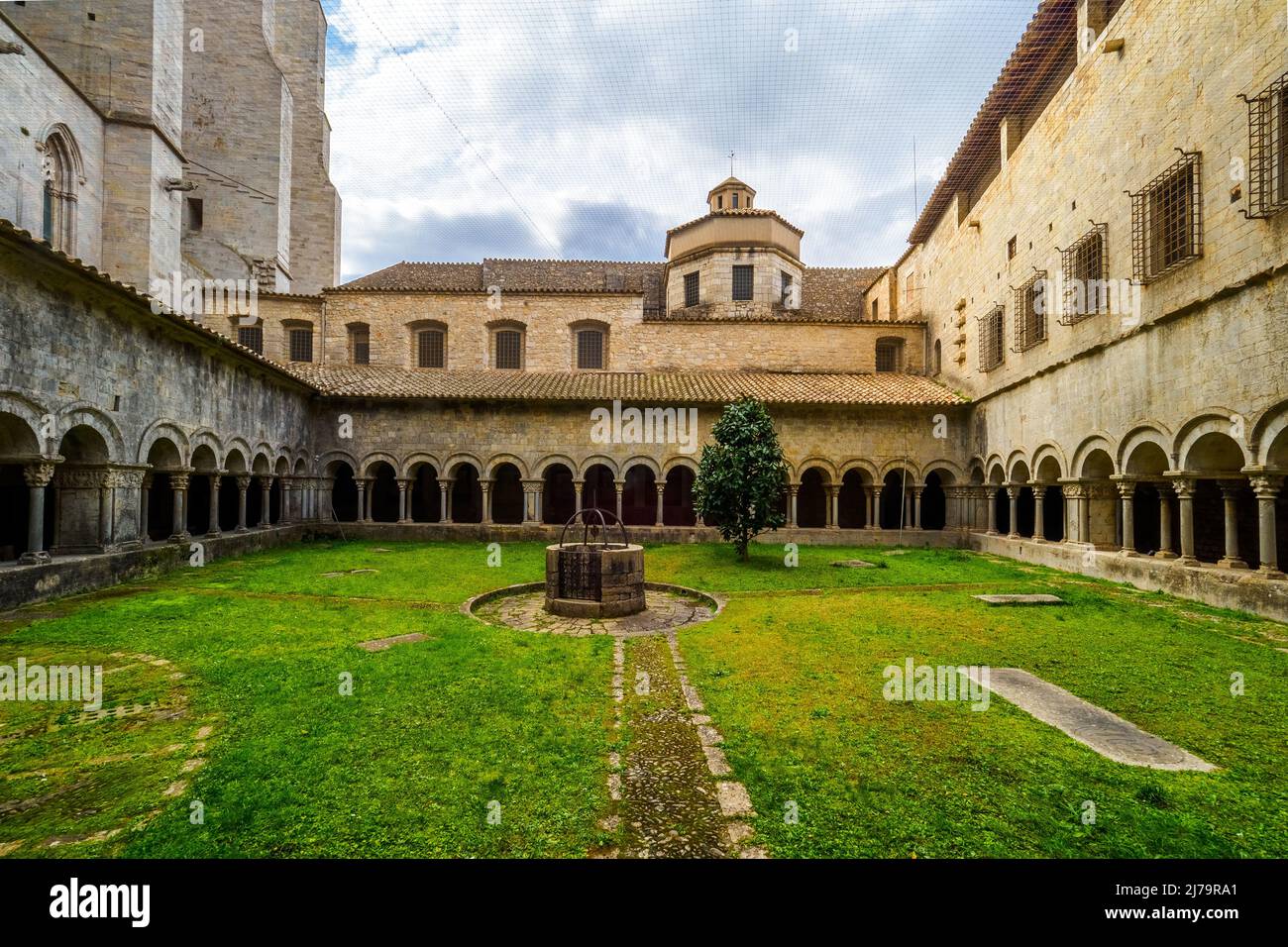 The Romanesque cloister of Girona Cathedral - Cathedral of Saint Mary of Girona - Spain Stock Photo