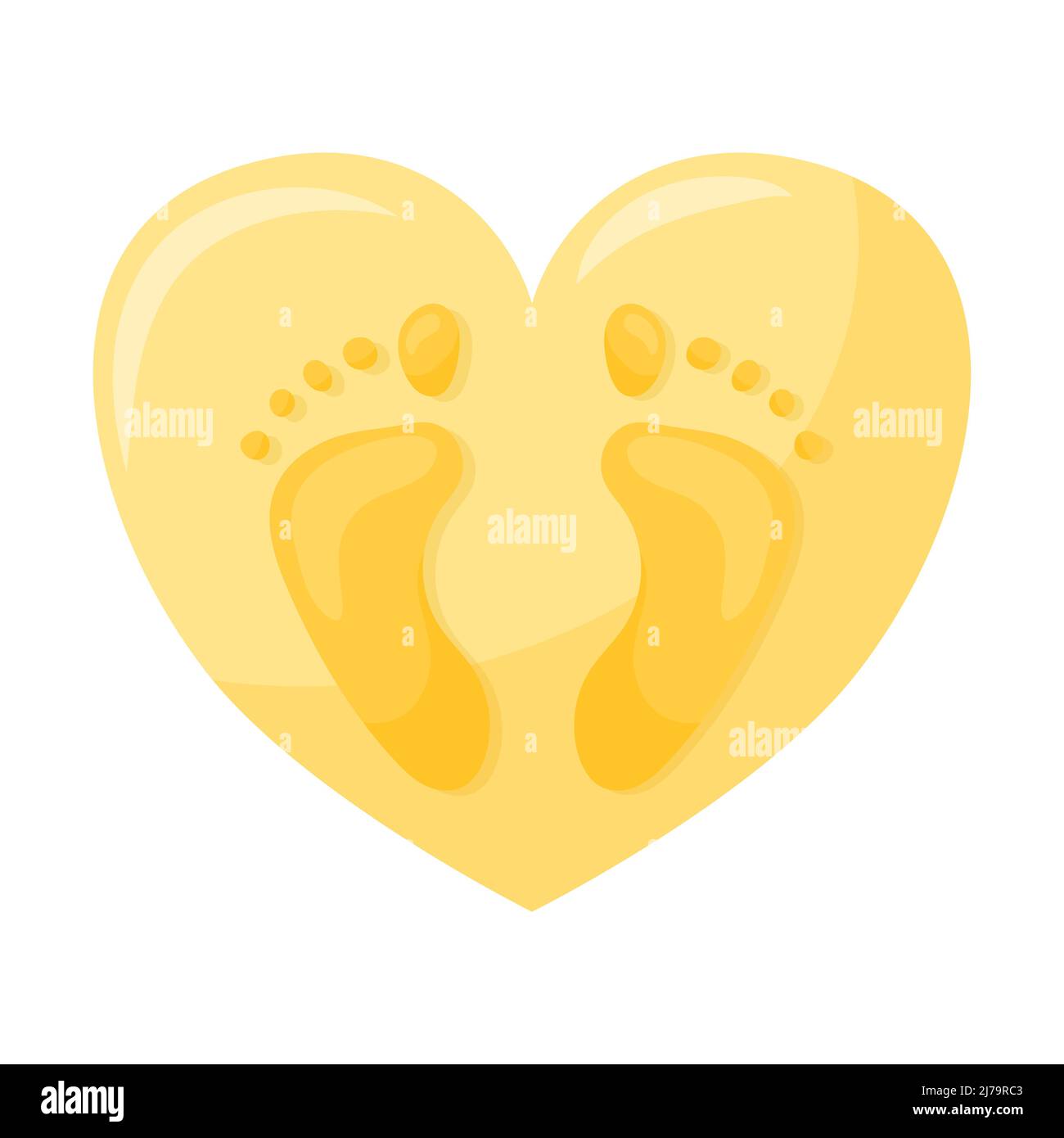 Footprints of human feet with fingers. Abstract footprints in the shape of a heart. Vector illustration in a flat cartoon style isolated on a white ba Stock Vector