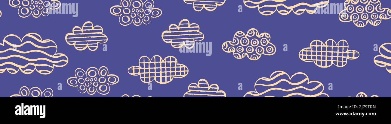 Hand drawn clouds with ornament filling. Seamless cloudscape pattern ...