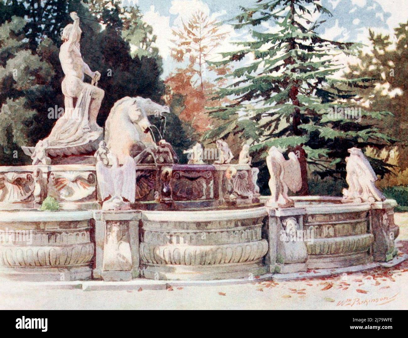 Fountain of Neptune, Palazzo D'Oria, Genoa, Italy, circa 1900 Stock Photo