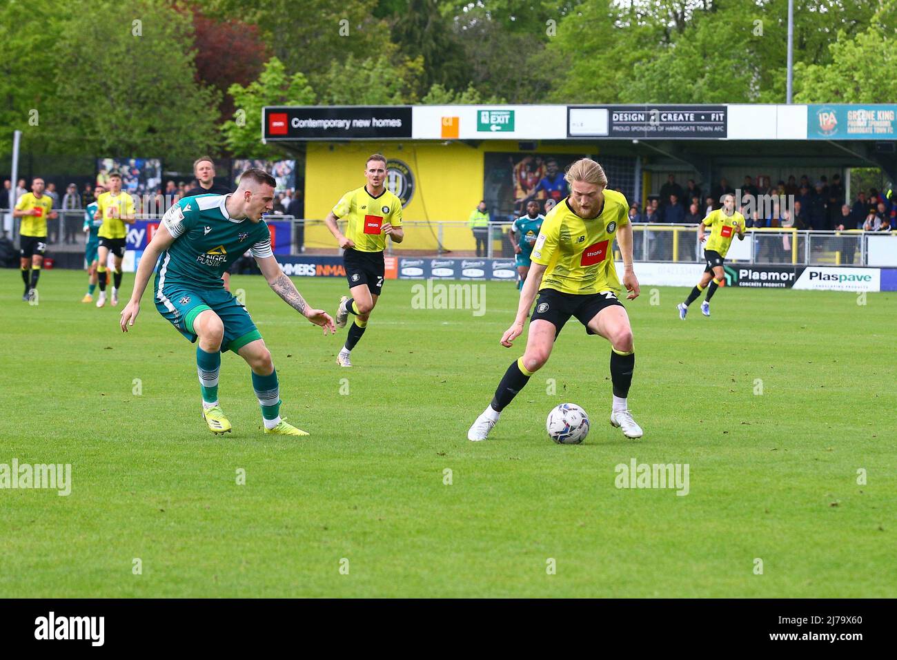 The EnviroVent Stadium, Harrogate, England - 7th May 2022 No way past for Luke Armstrong (29) of Harrogate - during the game Harrogate v Sutton, EFL League 2, 2021/22, at The EnviroVent Stadium, Harrogate, England - 7th May 2022  Credit: Arthur Haigh/WhiteRosePhotos/Alamy Live News Stock Photo