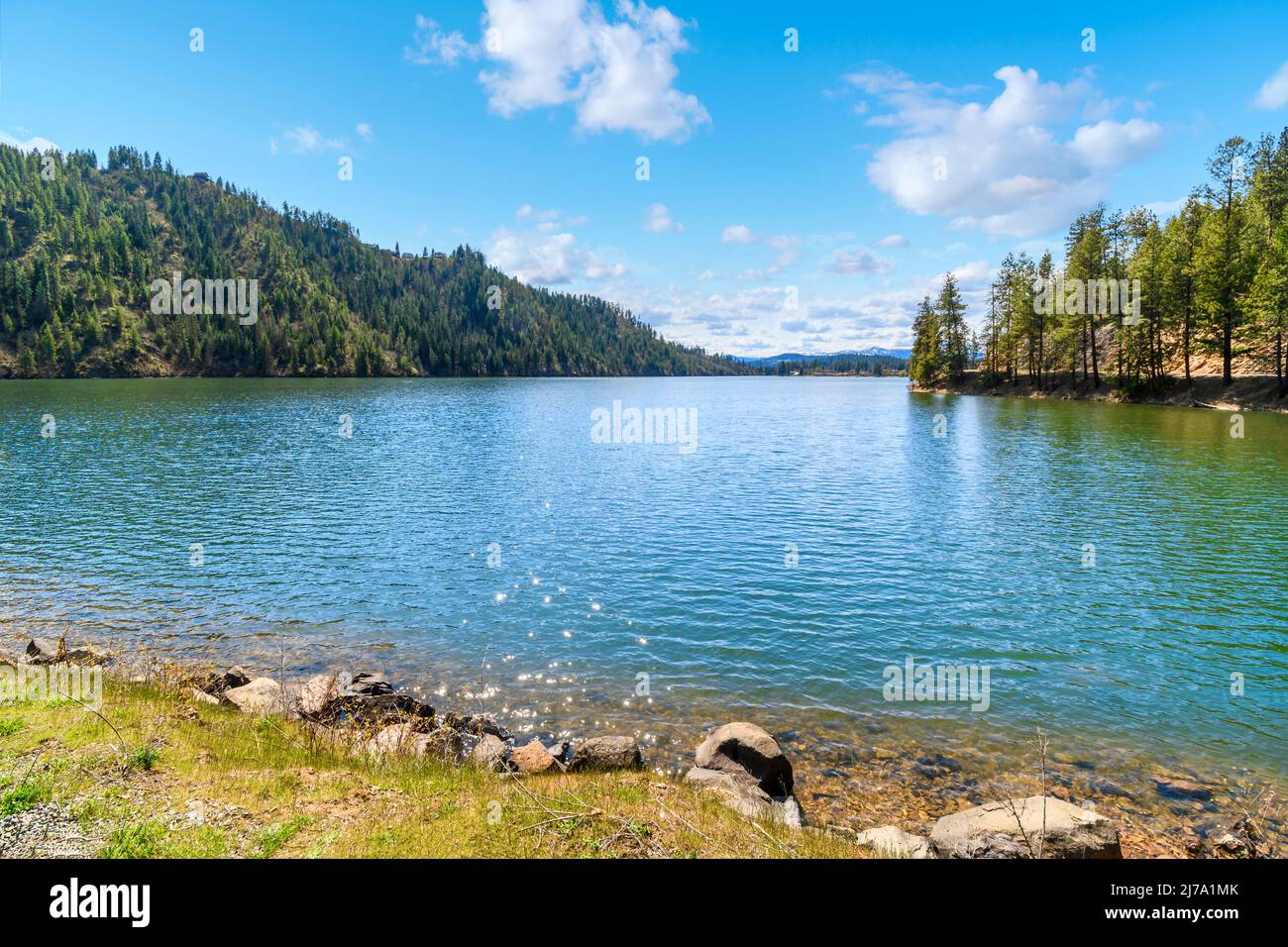 The shallow, small Fernan Lake in the city of Coeur d'Alene, Idaho, USA
