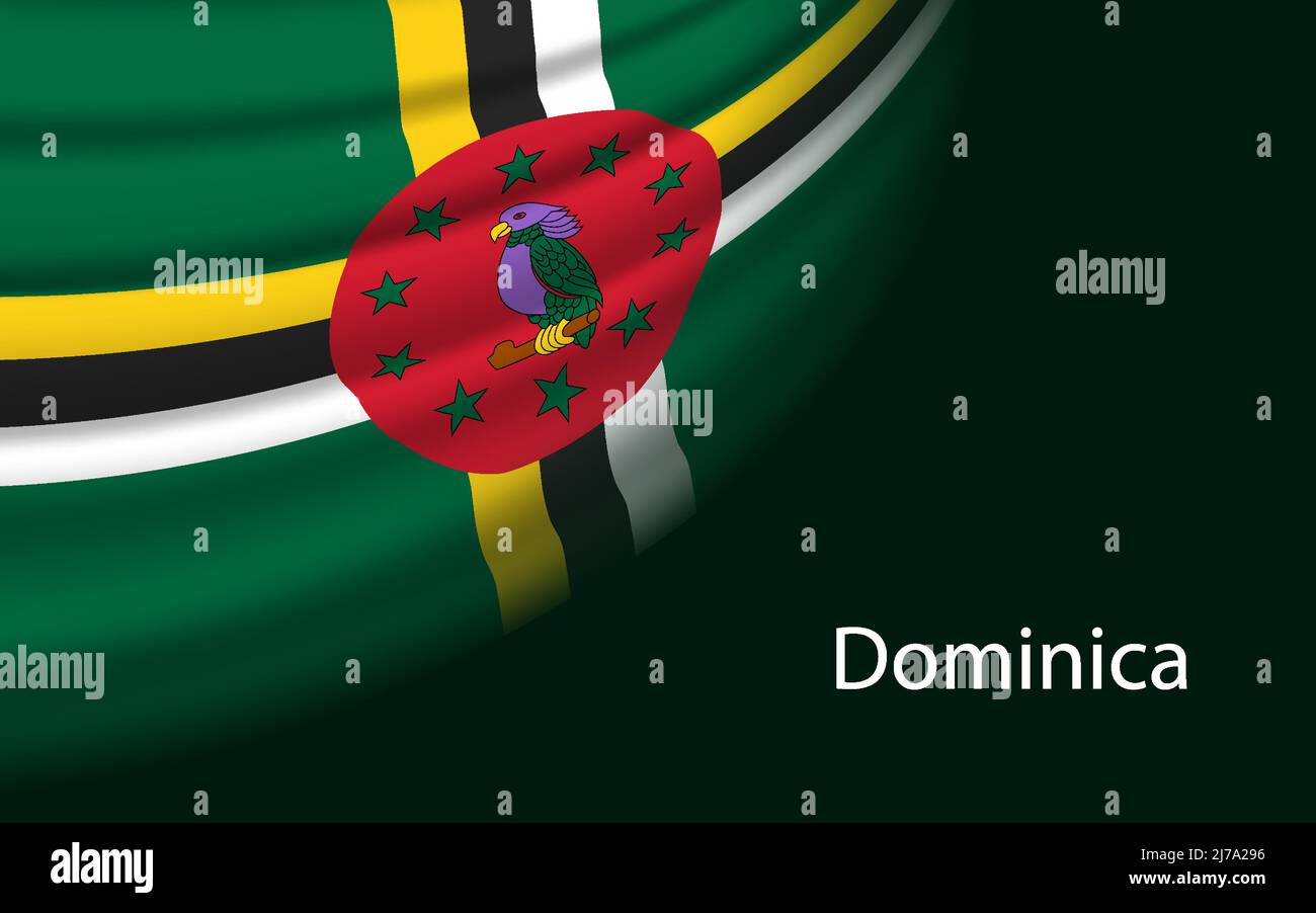Wave flag of Dominica on dark background. Banner or ribbon vector ...
