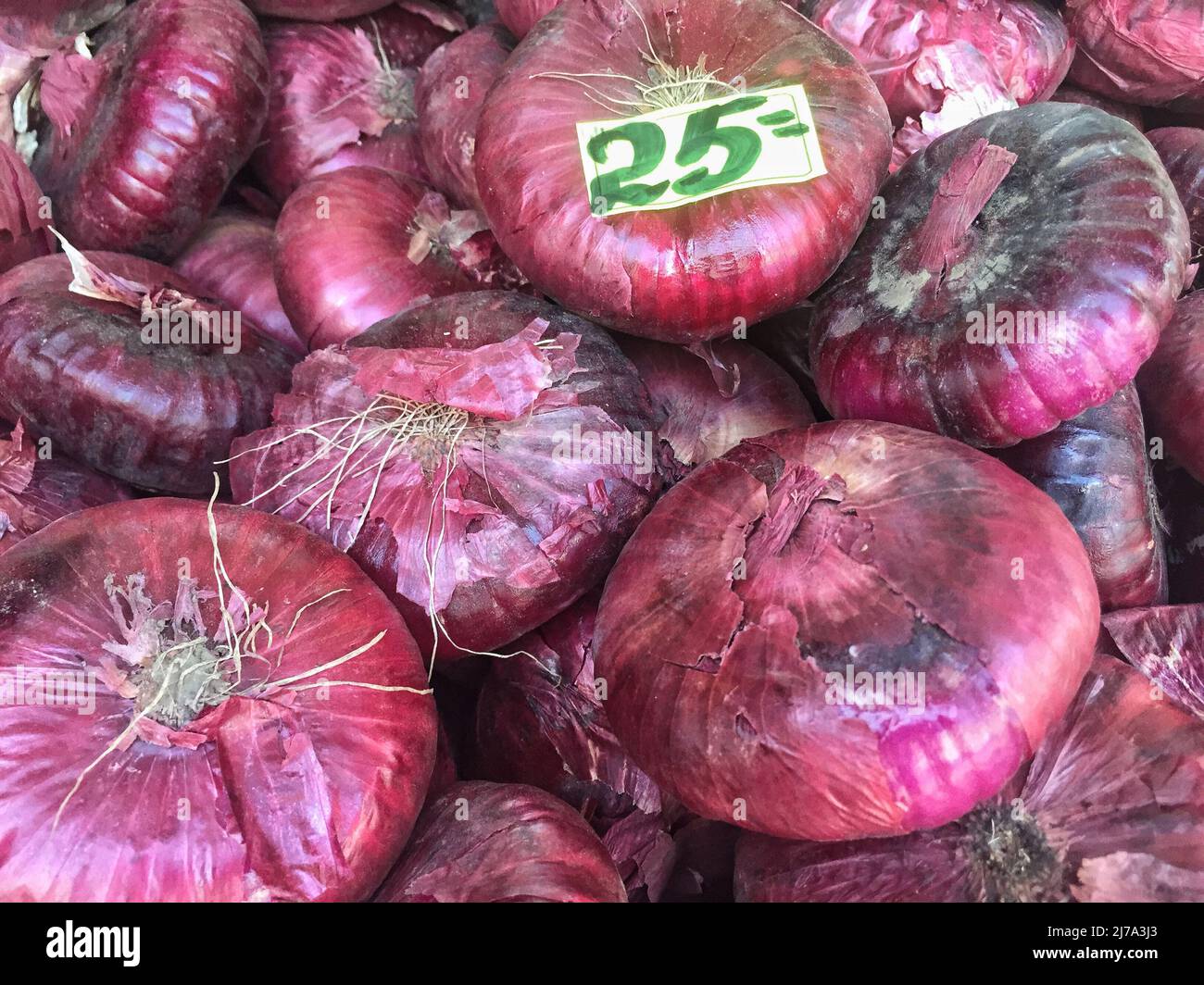 pile of onions with price label Stock Photo Alamy