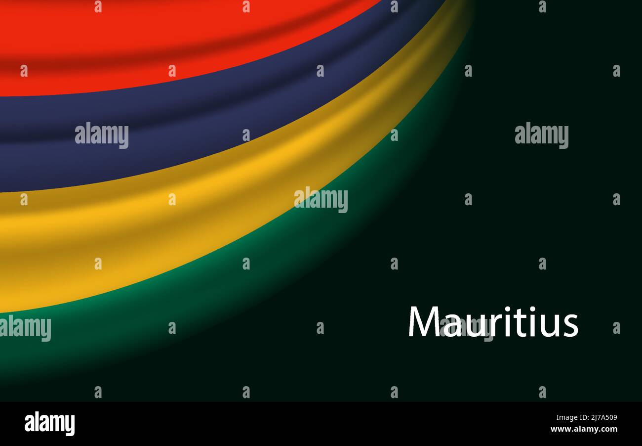 Wave flag of Mauritius on dark background. Banner or ribbon vector ...