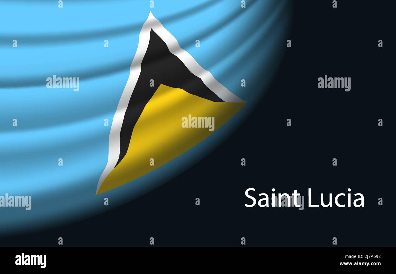 Wave flag of Saint Lucia on dark background. Banner or ribbon vector template for independence day Stock Vector