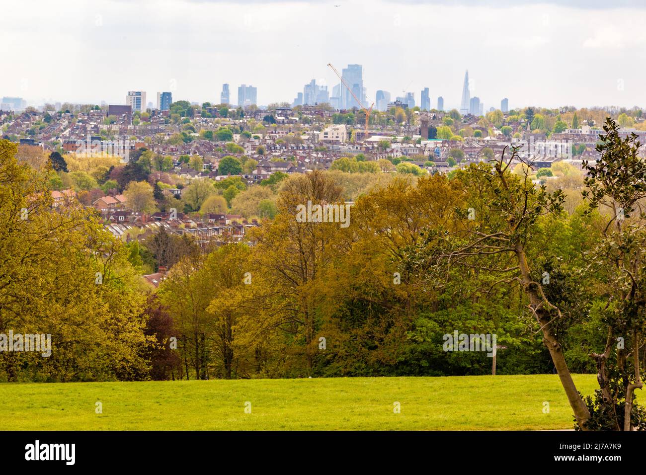 City of London Skyline with suburbs looking south east from Alexandra Palace, London Stock Photo