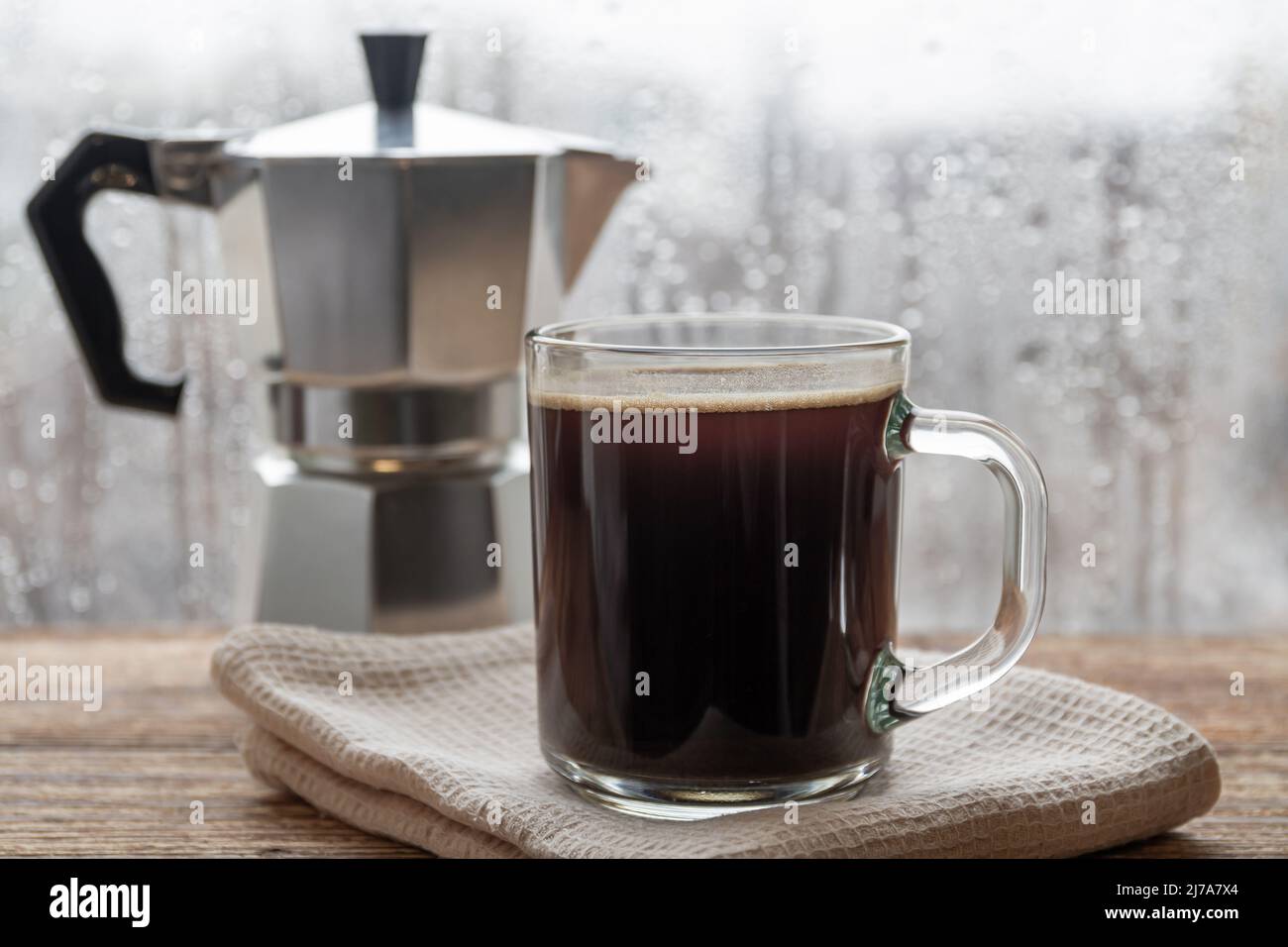 Traditional Geyser Coffee Maker With Two Cups Of Coffee On Wooden Table In  Mountains. Free Image and Photograph 198708833.