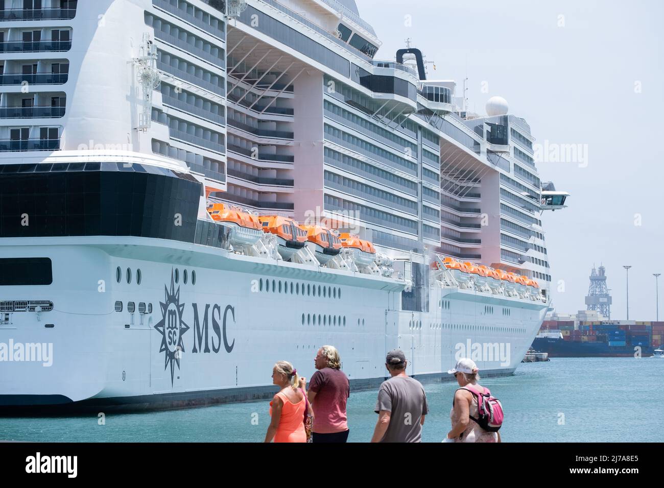 Las Palmas, Gran Canaria, Canary Islands, Spain. 7th May, 2022. Cruise ship  MSC Virtuosa docks in Las Palmas on a round trip cruise from Southampton.  The huge cruise ship boasts art work