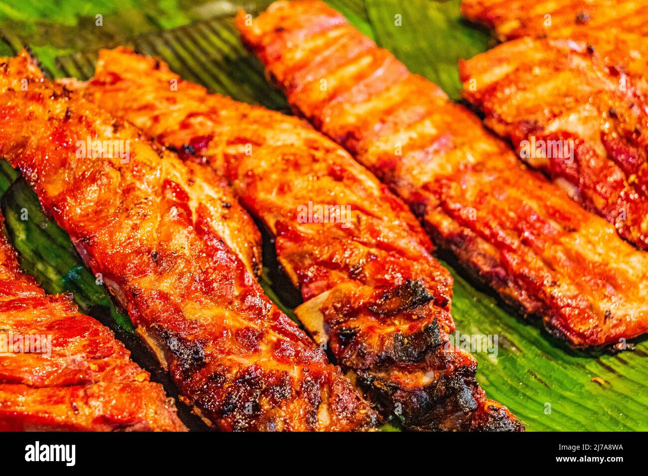 Local food meat beef spareribs grilled at Night Market Fishermans
