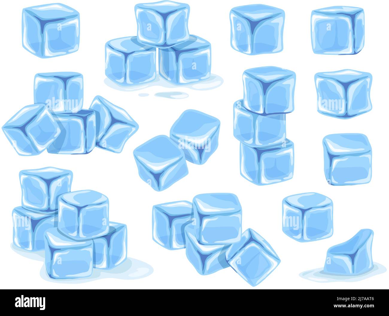 Cartoon ice cubes. Blue freezed water, iced water and melting ice cube  vector set Stock Vector Image & Art - Alamy