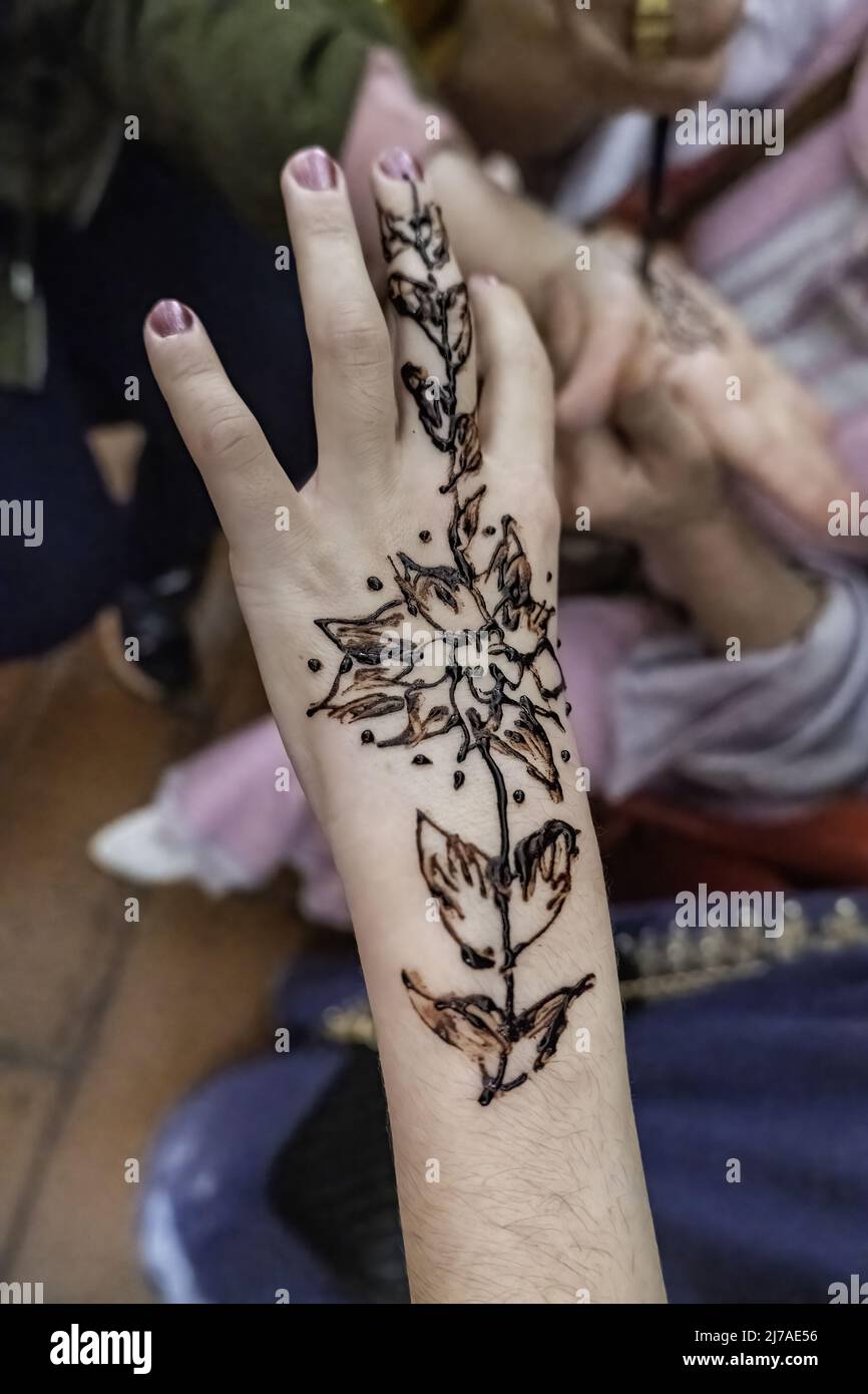 Henna tattoo hand painting in morocco Henna tattoo traditional arabic hand  painting in morocco  CanStock