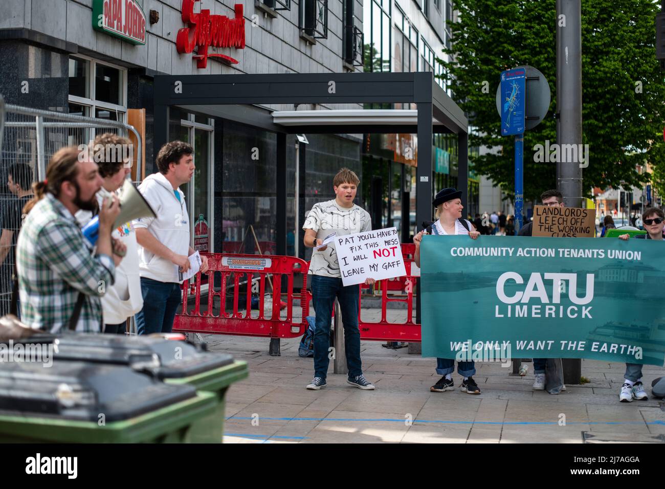 People protesting around Supermacs , 'CATU LIMERICK',Limerick,Ireland, May,07,2022 Stock Photo