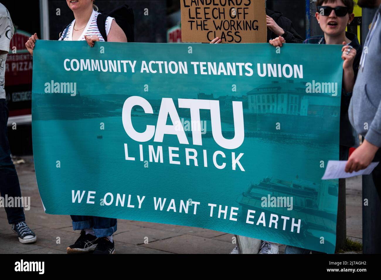 People protesting around Supermacs , 'CATU LIMERICK',Limerick,Ireland, May,07,2022 Stock Photo