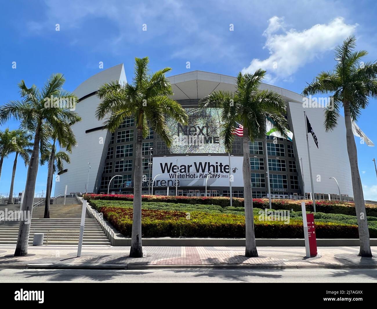 The FTX Arena with "Wear White. White Hot Playoffs 2022" banner is seen