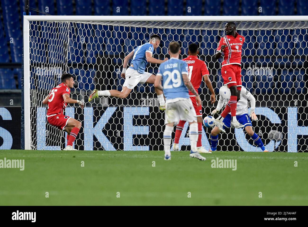 Patric Gil Of Ss Lazio Scores The Goal Of 1 0 During The Serie A Football Match Between Ss Lazio And Sampdoria Uc At Olimpico Stadium In Rome Italy May 7th 22 Photo Patric Gil Of Ss Lazio Scores The Goal Of 1 0 During The Serie A Football Match Between Ss Lazio And Sampdoria Uc At Olimpico Stadium In Rome Italy May 7th 22 Photo