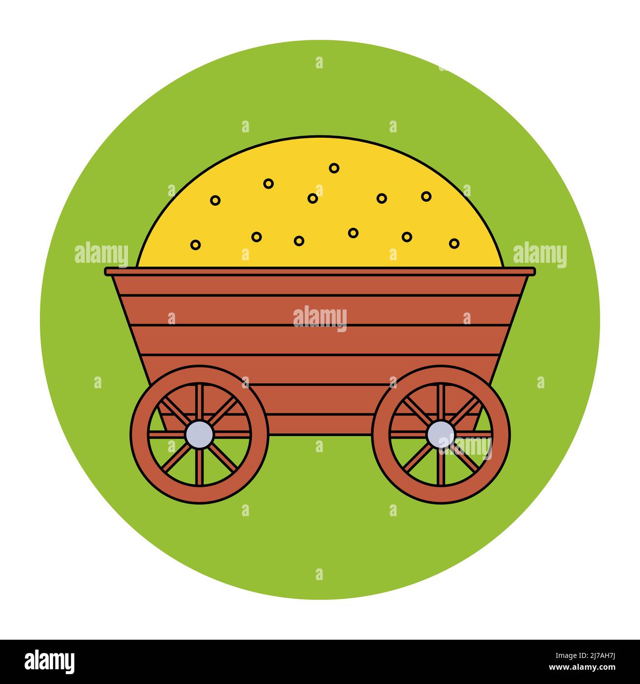 wooden cart with a haystack. rustic farming equipment. flat vector ...