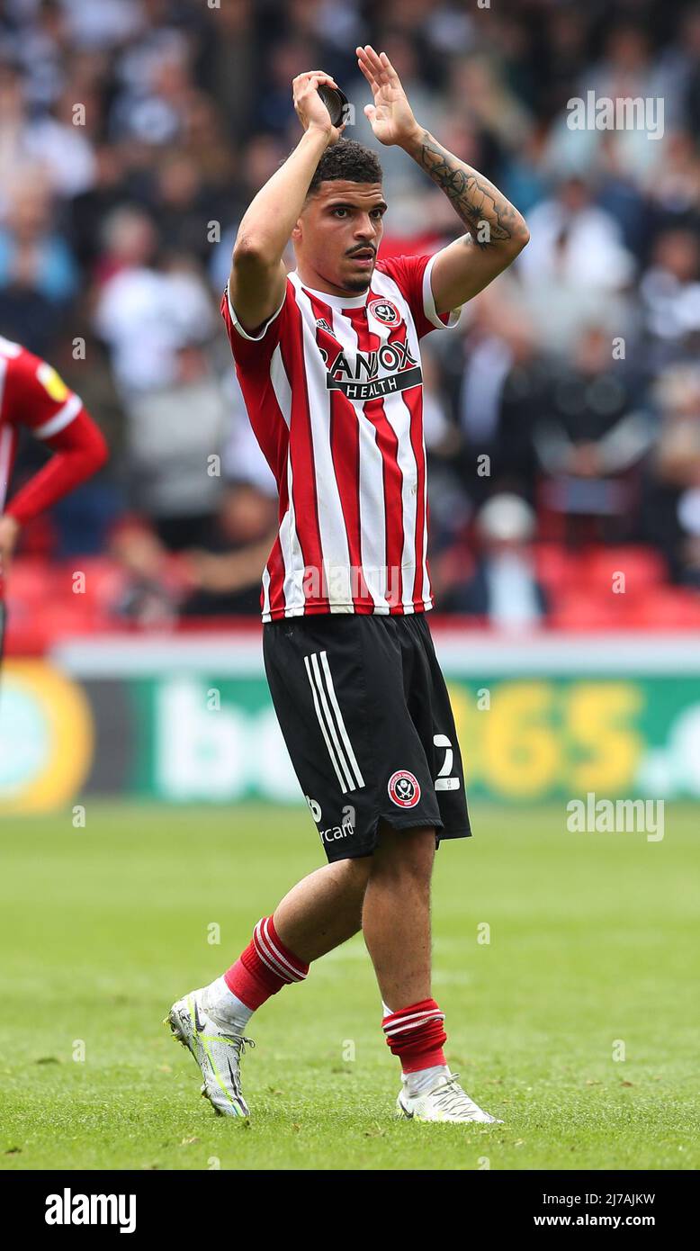 Sheffield, England, 7th May 2022.   Morgan Gibbs-White of Sheffield Utd applauds the crowd during the Sky Bet Championship match at Bramall Lane, Sheffield. Picture credit should read: Simon Bellis / Sportimage Credit: Sportimage/Alamy Live News Stock Photo