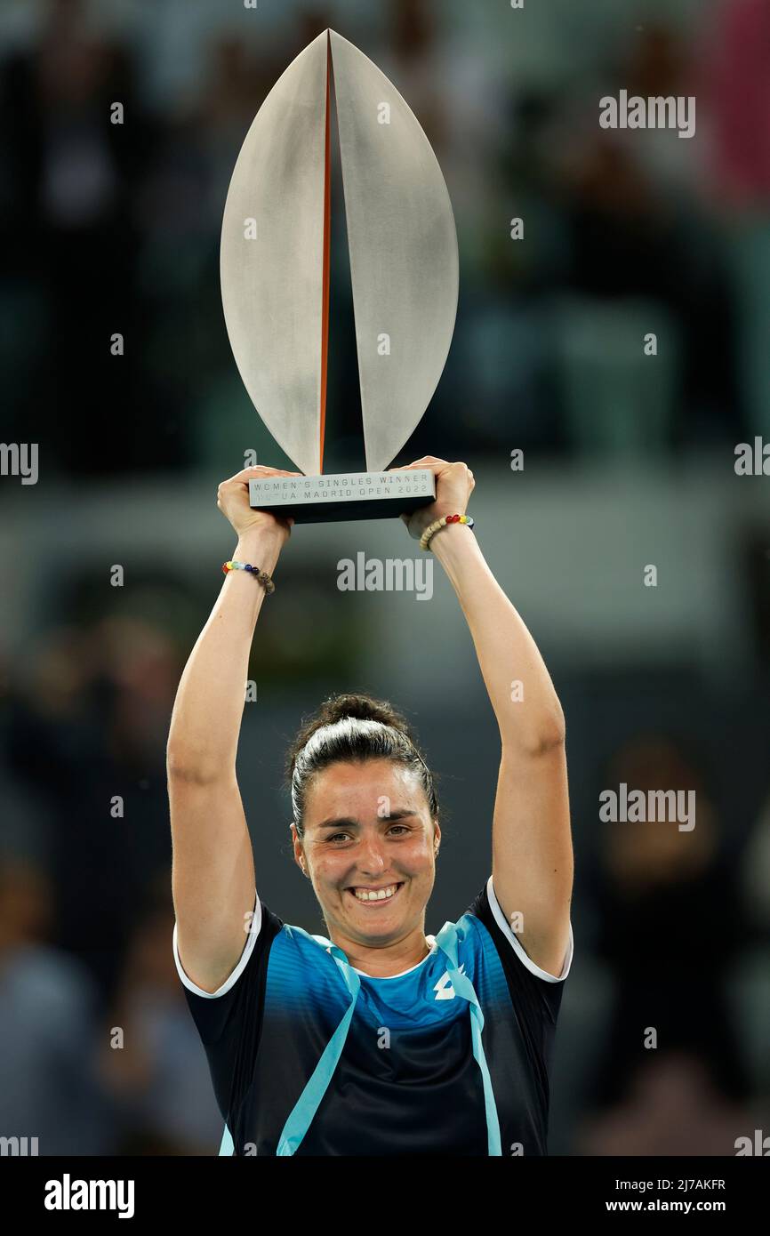 Tennis - WTA Masters 1000 - Madrid Open - Caja Magica, Madrid, Spain - May  7, 2022 Tunisia's Ons Jabeur celebrate with the trophy after winning the  Madrid Open REUTERS/Juan Medina Stock Photo - Alamy