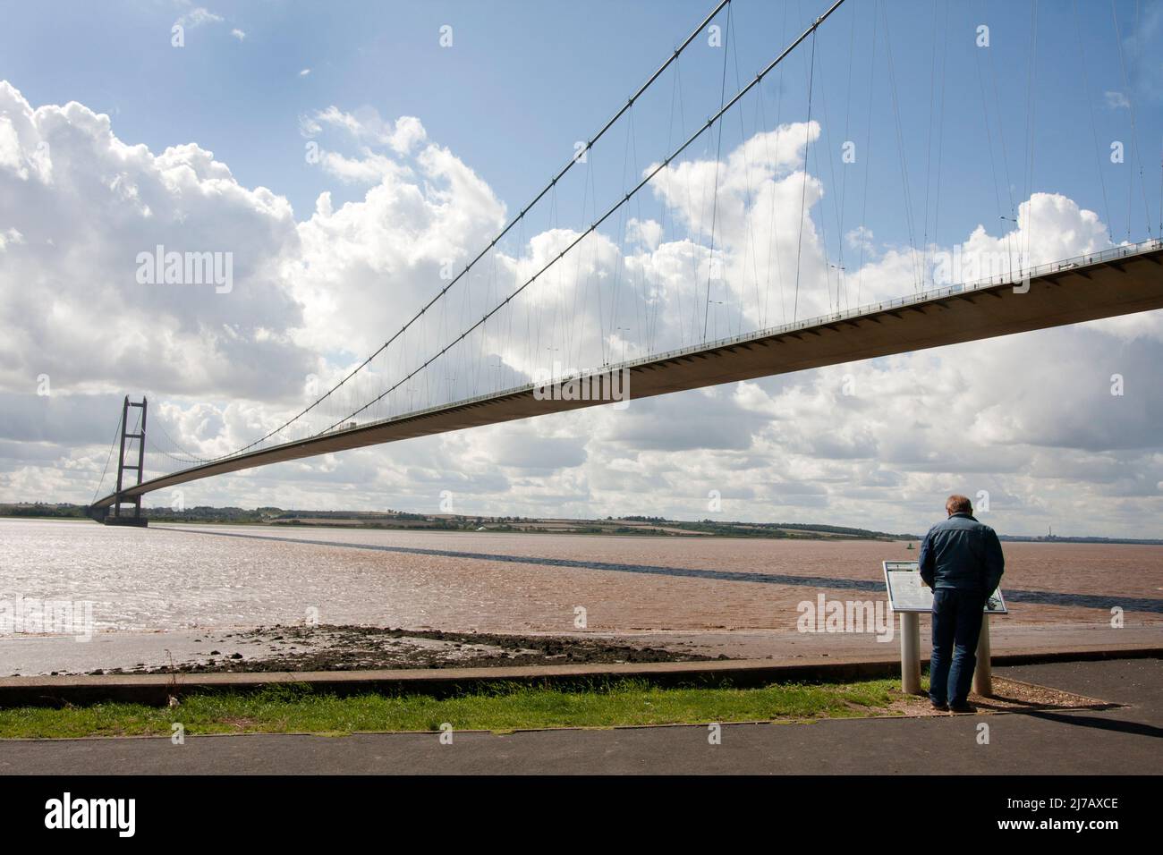 Humber suspension bridge from Hessle, Kingston upon Hull, East Riding of Yorkshire, England Stock Photo