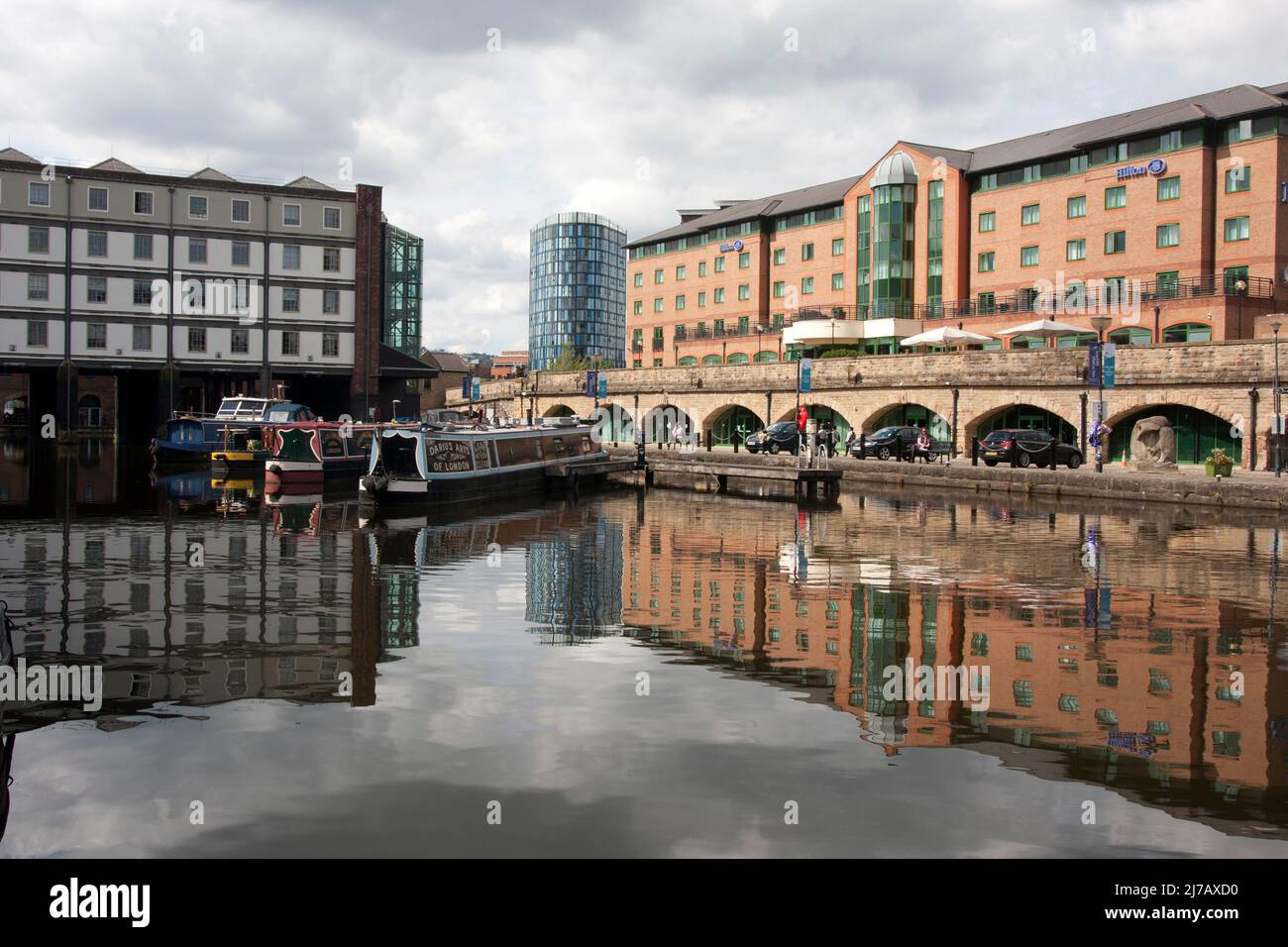 Victoria Quays looking towards the Straddle Warehouse, Sheffield & Tinsley rejuvenated canal basin, Sheffield, South Yorkshire, England Stock Photo