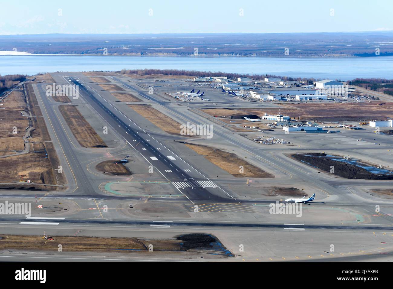 Anchorage Airport Runway 33 aerial view, also know as Ted Stevens