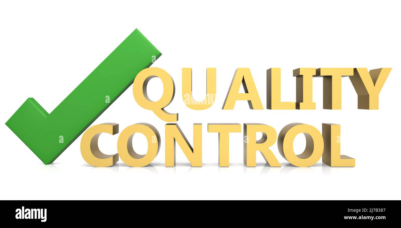 Quality control with green check mark, 3d rendering Stock Photo