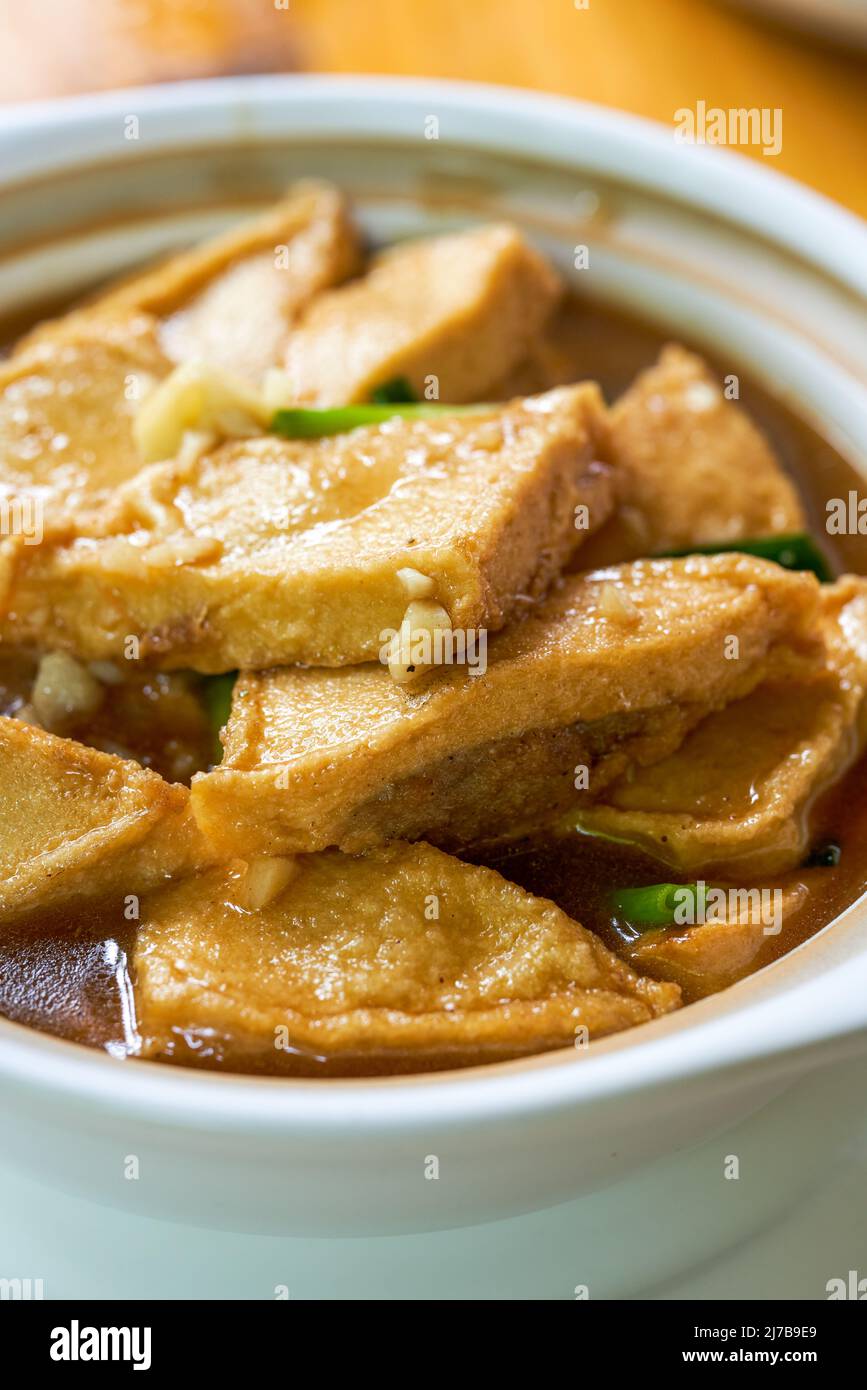 A delicious Chinese dish, braised tofu and stuffed meat in claypot