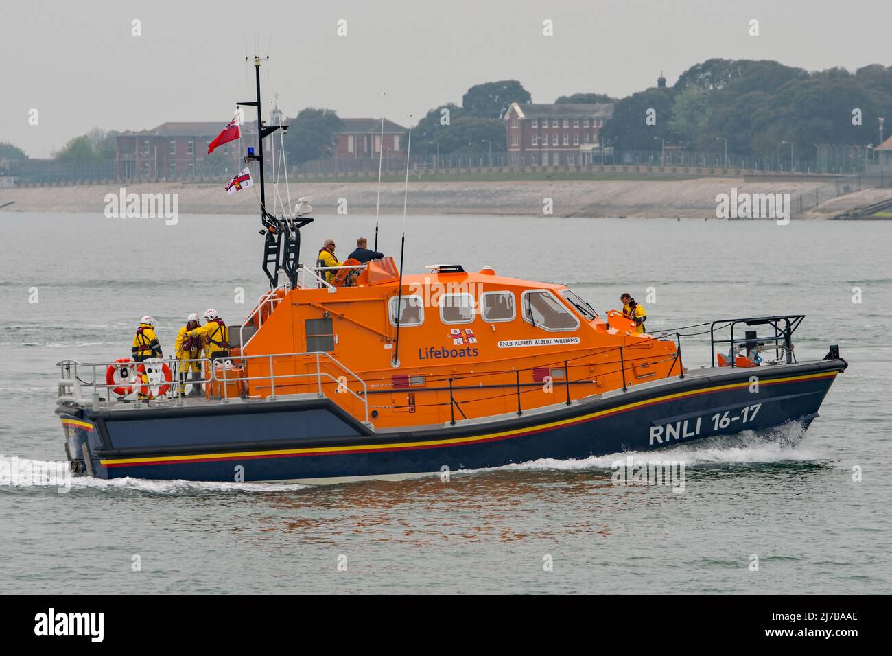 The RNLI (Tamar Class) Bembridge Lifeboat approaching Portsmouth Harbour, UK on the 3rd May 2022. Stock Photo