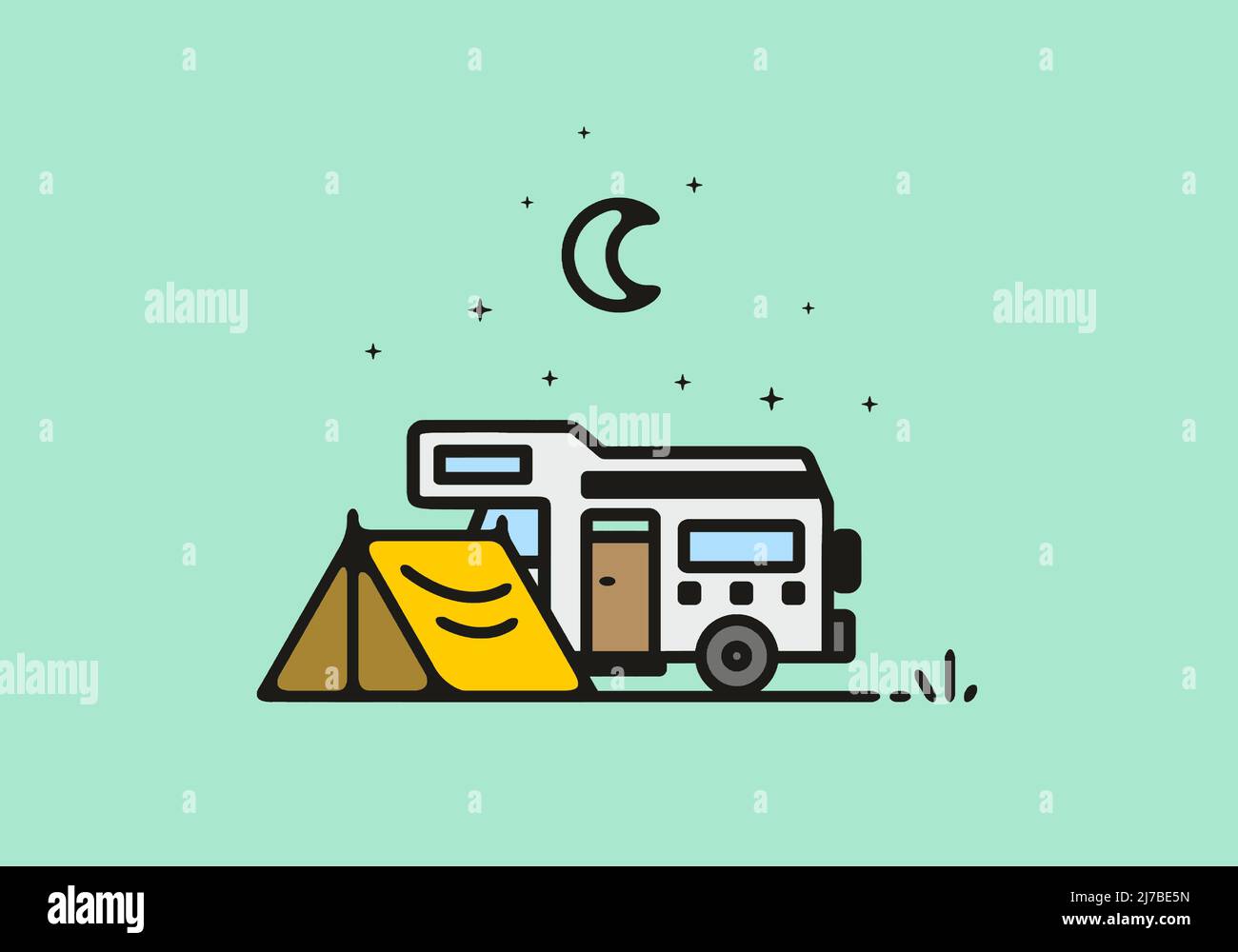 Camping with camper van line art illustration design Stock Vector Image ...