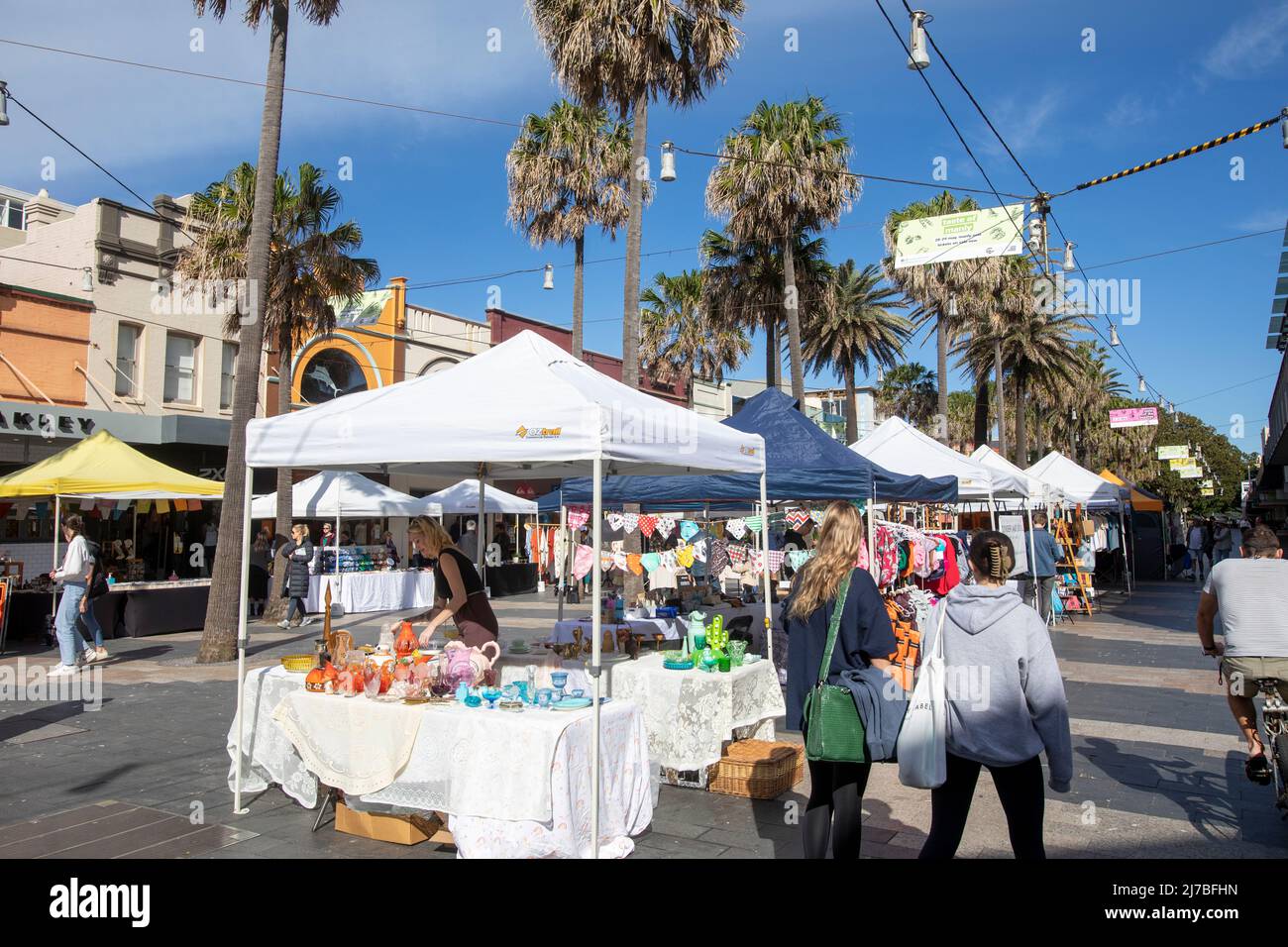 Manly Beach,suburb of Sydney with market stalls on the corso,Sydney