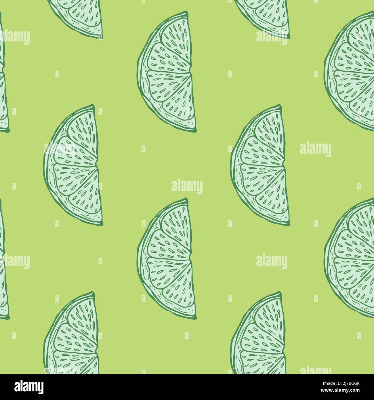 Seamless pattern engraved slice lemon. Vintage background piece lemon or lime in hand drawn style. Vector repeated color design texture for print, fab Stock Vector