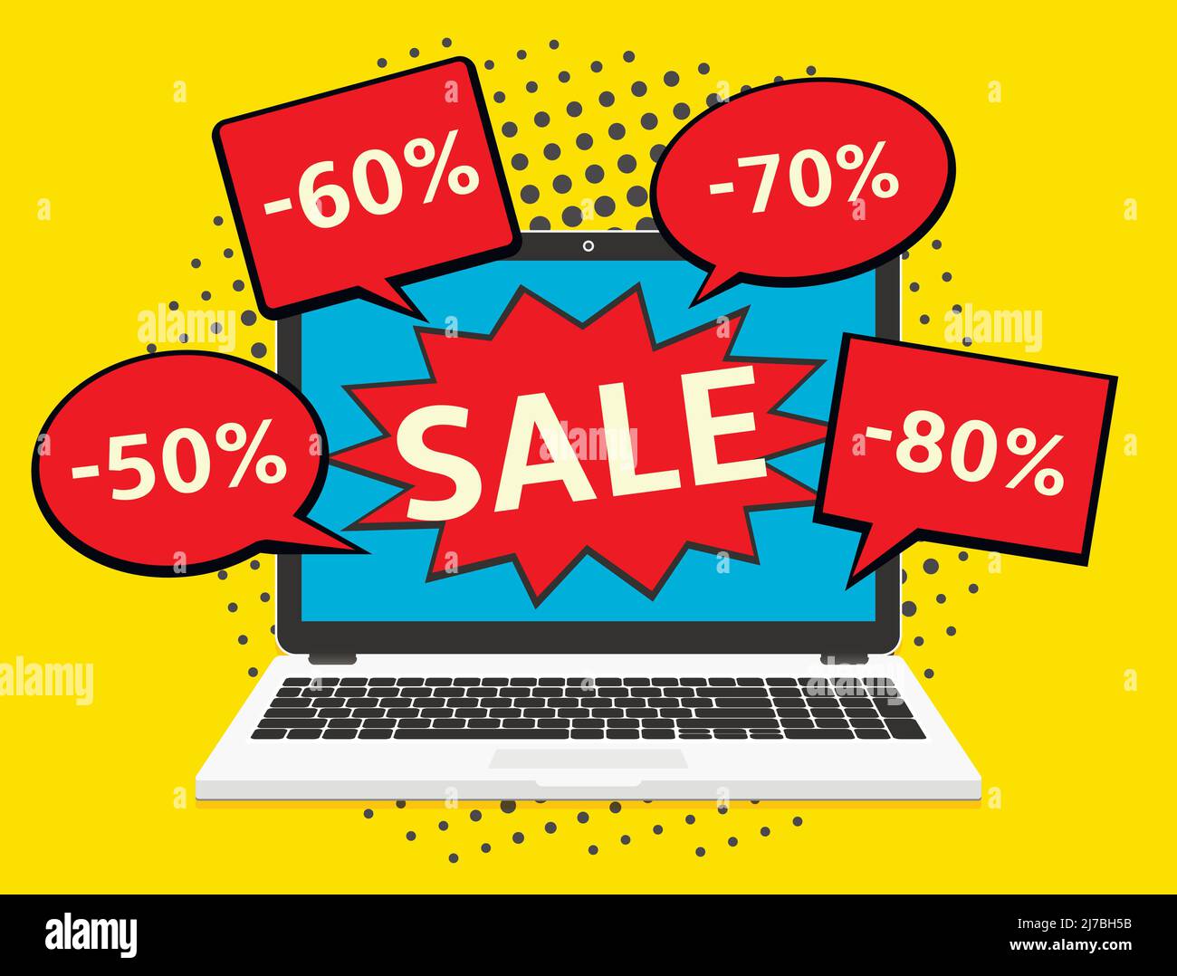 Discount announcement concept on a laptop screen Stock Vector Image