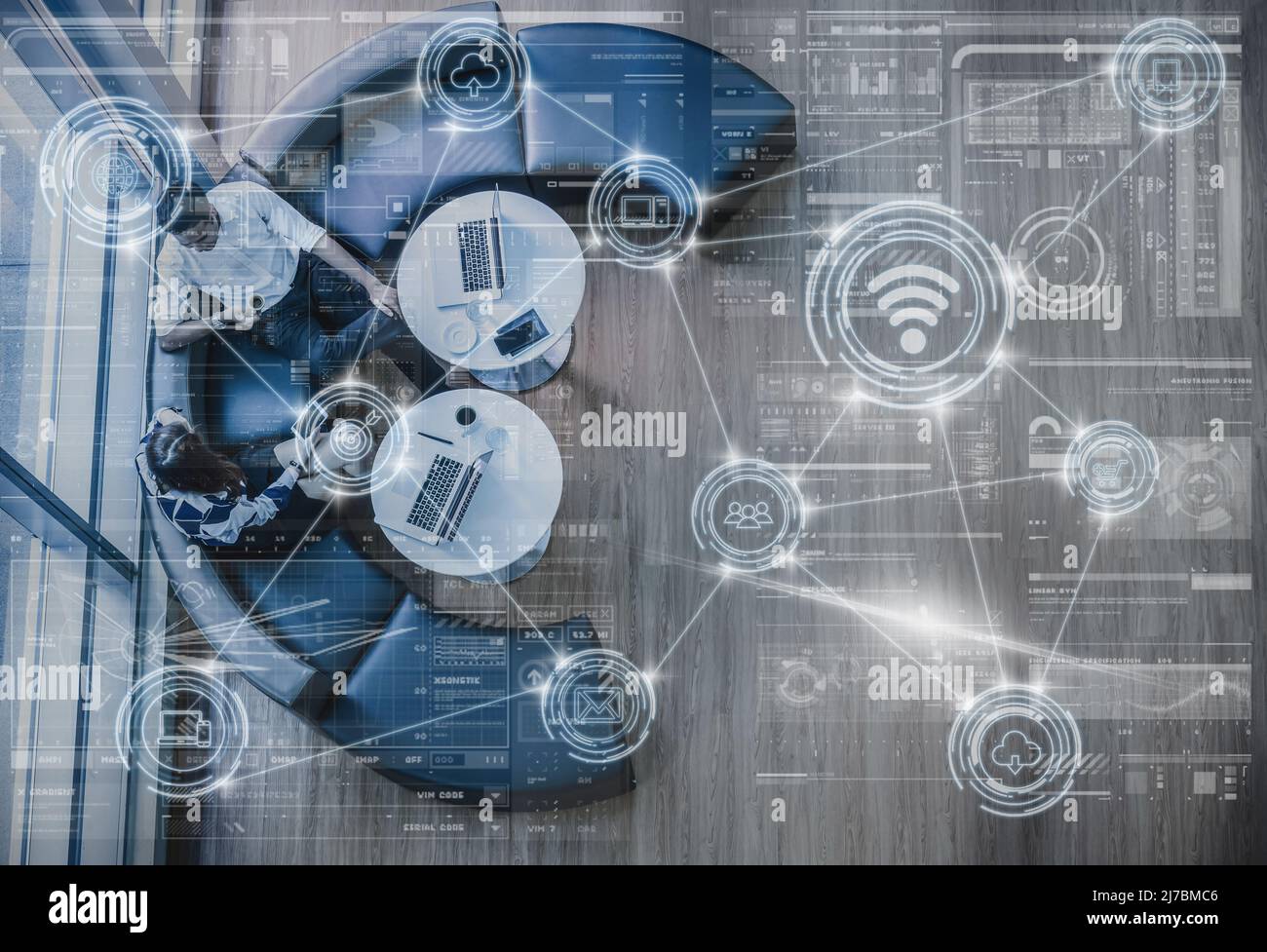technology digital virtual screen and Wireless communication connecting ...