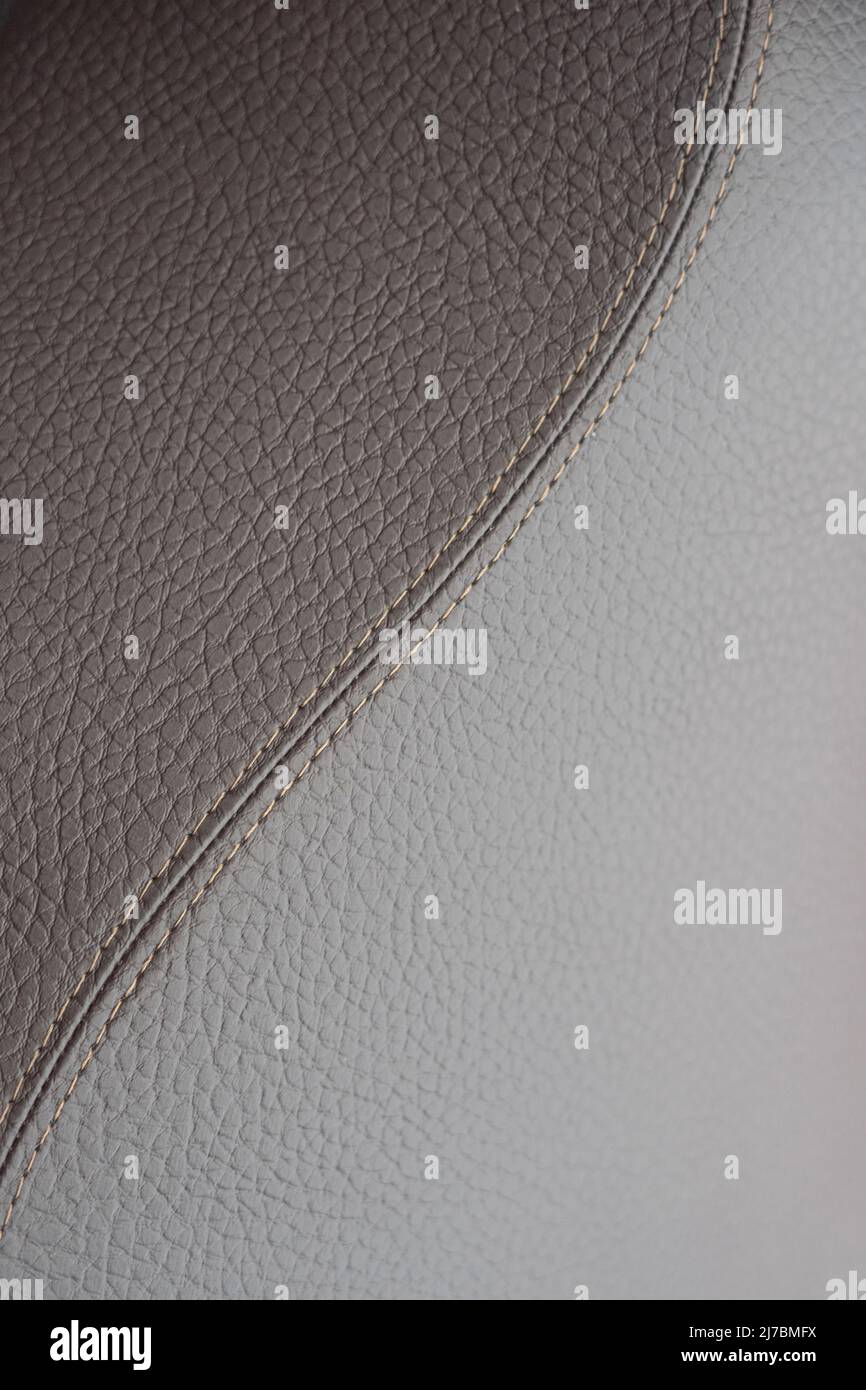 Detail of brown leather texture with a stitching in form of S Stock Photo