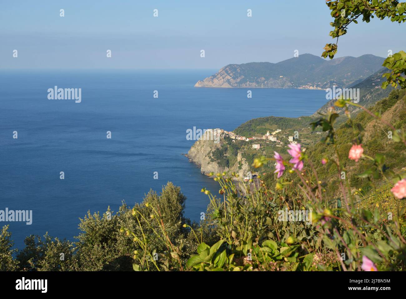 Sea view from Volastra Volastra to Manarola one of five village of Five lands Liguria Italy Stock Photo
