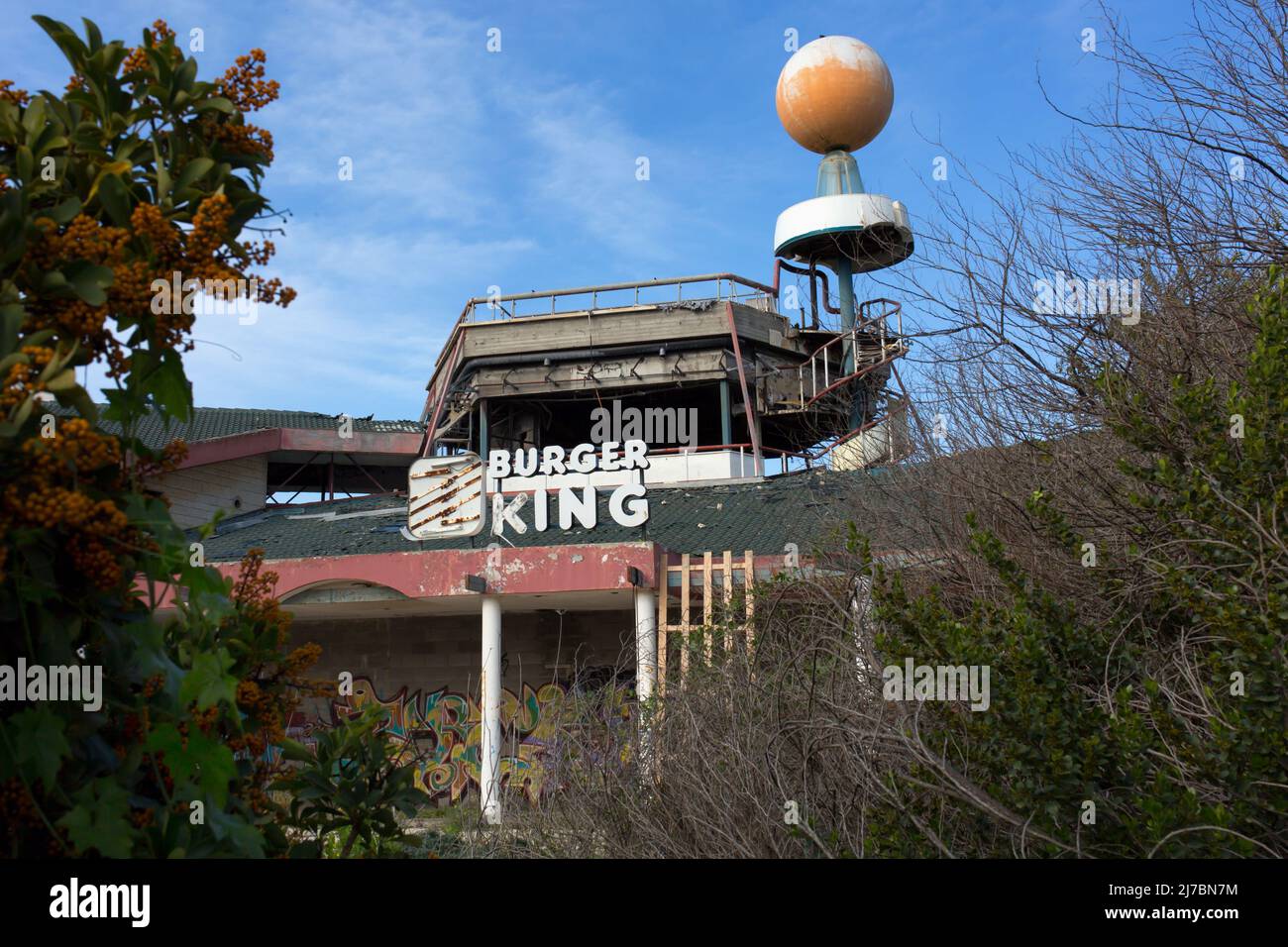 Abandoned Burger King at at a gas station in the north of Israel Stock