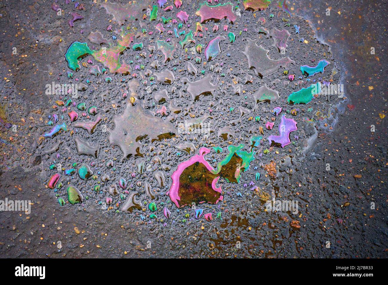 Oil stain, Gas Stain drop from the Car on the Parking Lot Floor Stock Photo Alamy