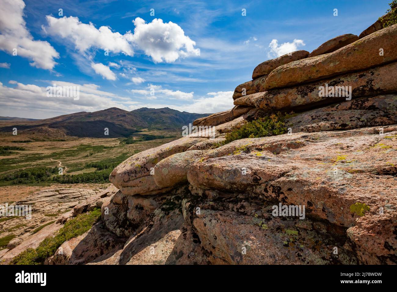 Scenic view on summer mountains. Ulytau, Kazakhstan. Aerial view. Stock Photo