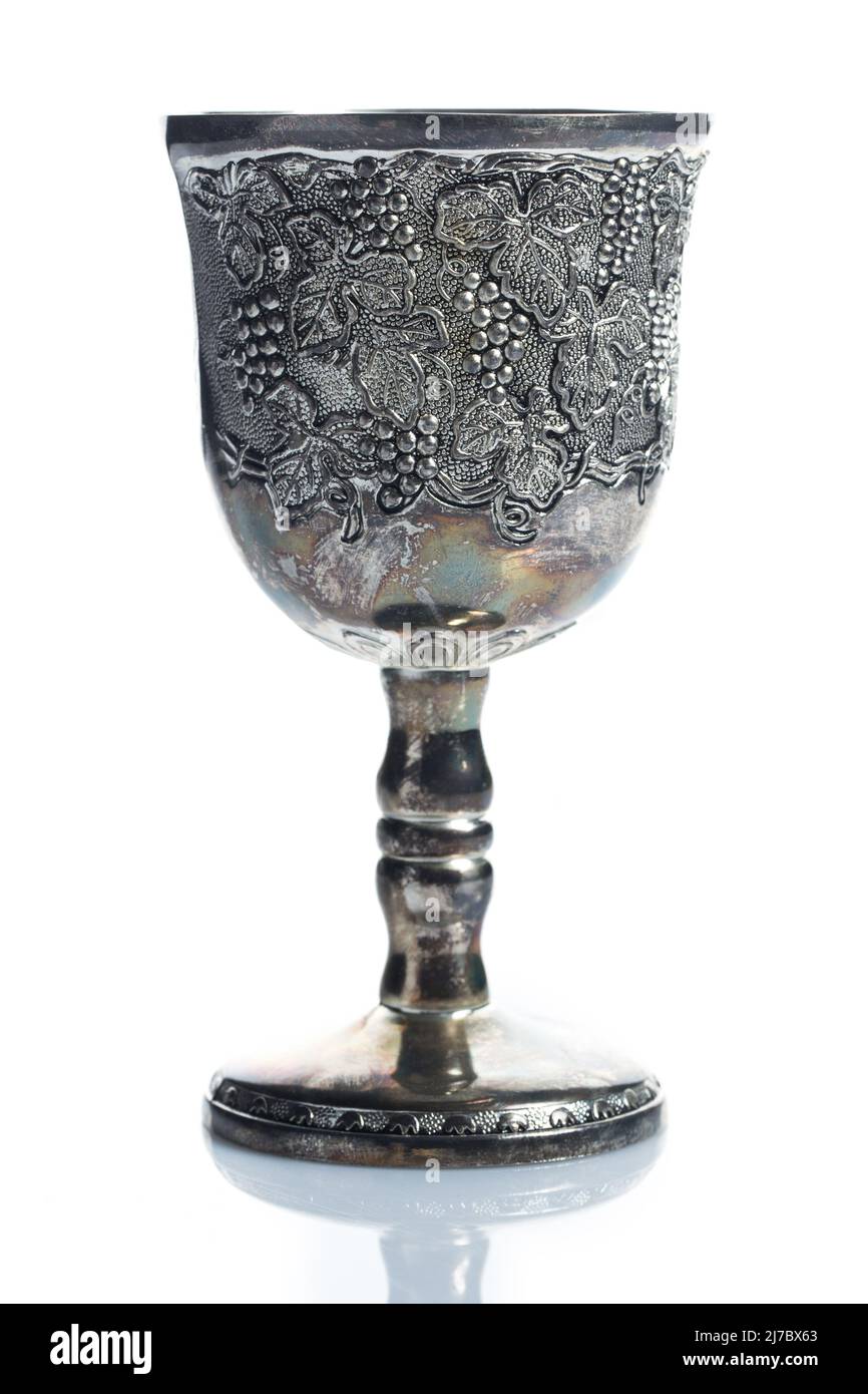 Old wine silver goblet over white background Stock Photo Alamy