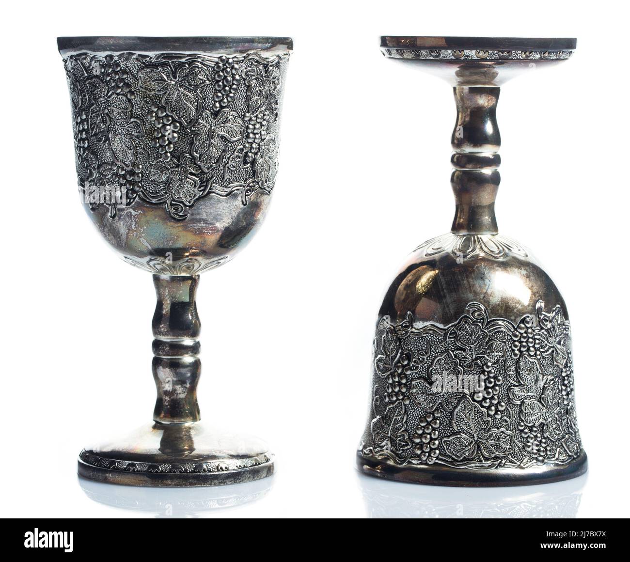 Old wine silver goblets on white background Stock Photo Alamy