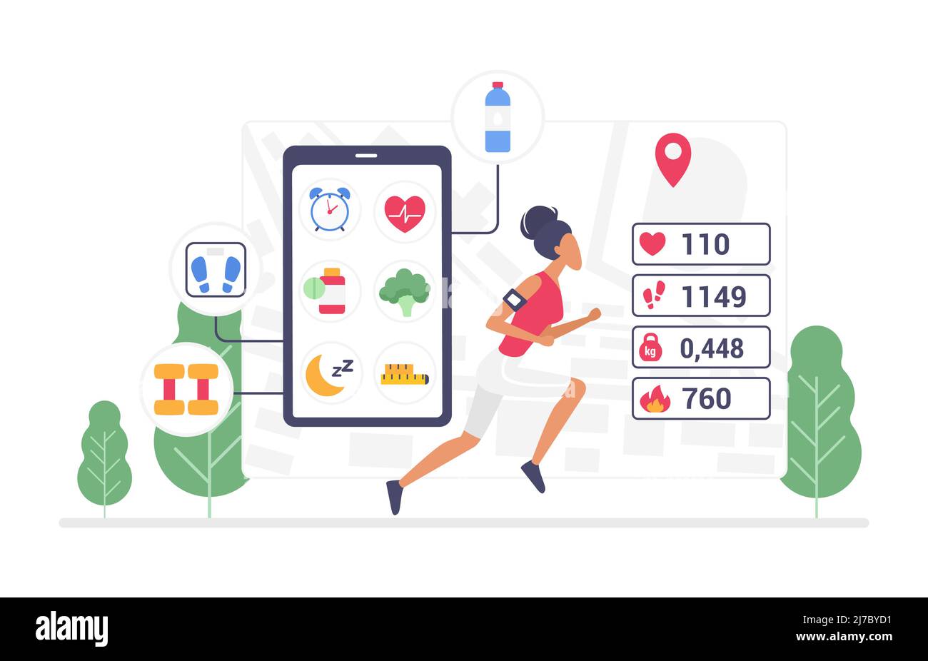 Healthy lifestyle and fitness phone application. Daily activity habits