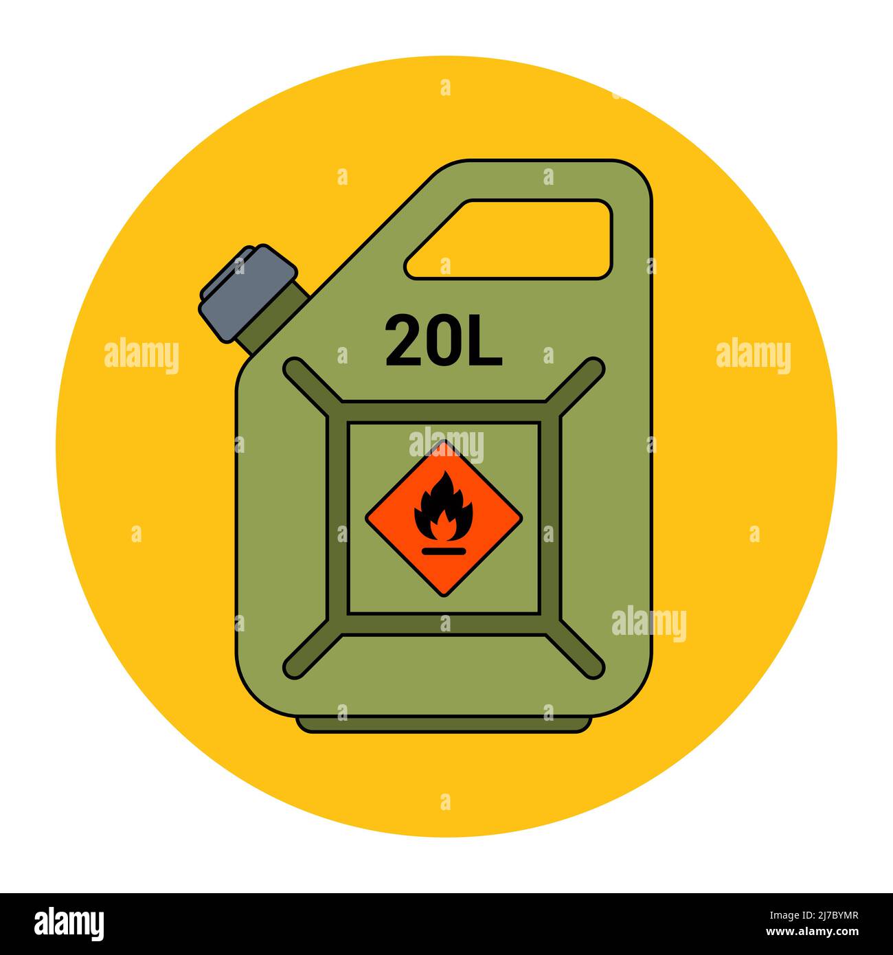 icon green canister with gasoline. Caution Highly flammable. flat vector illustration. Stock Vector