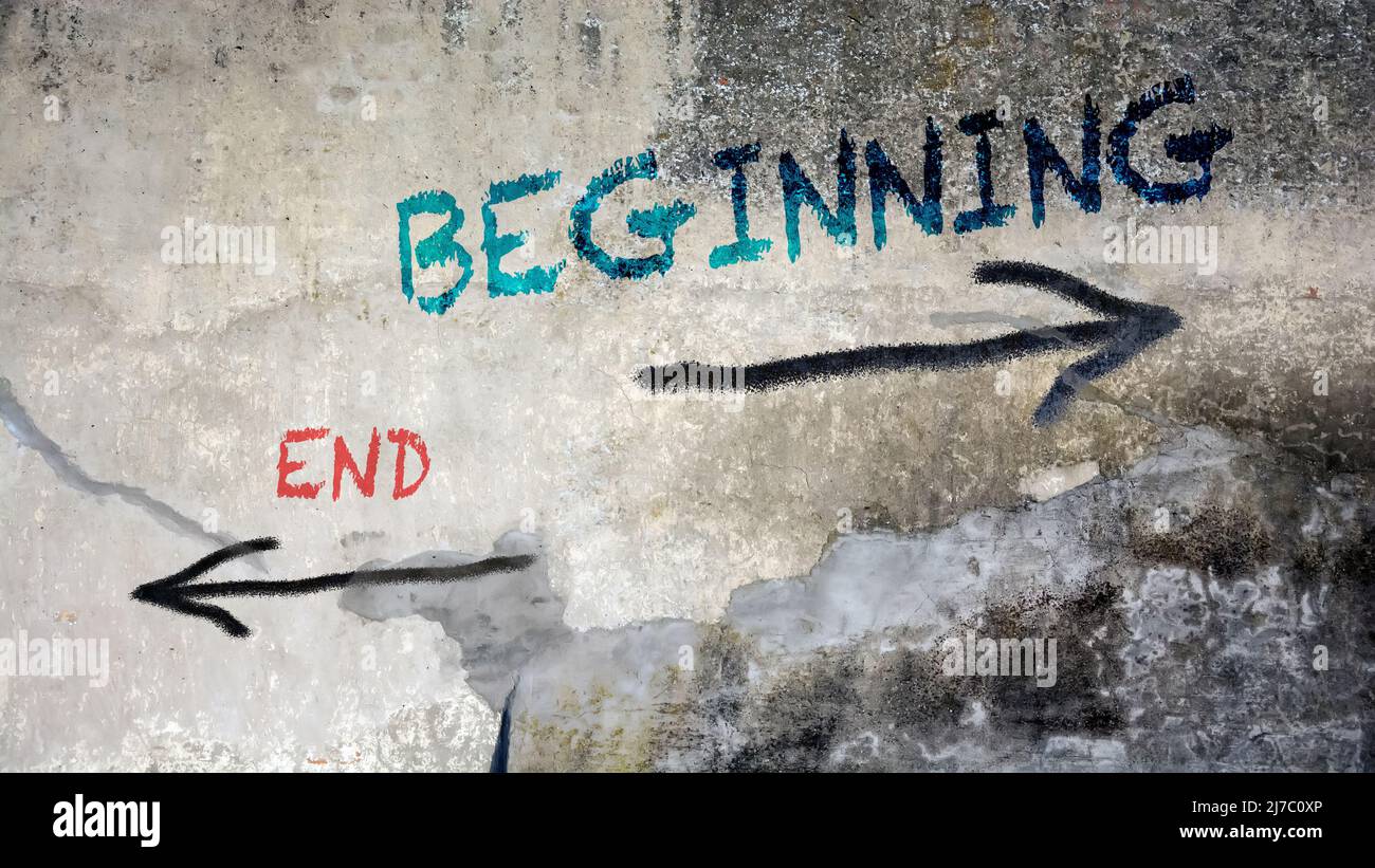 Street Sign the Direction Way to Beginning versus End Stock Photo - Alamy