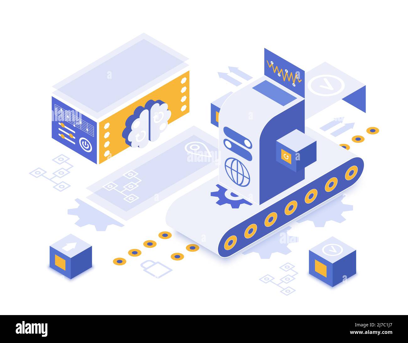 Innovative machine learning technology system. Software algorithms artificial intelligence programming Stock Vector