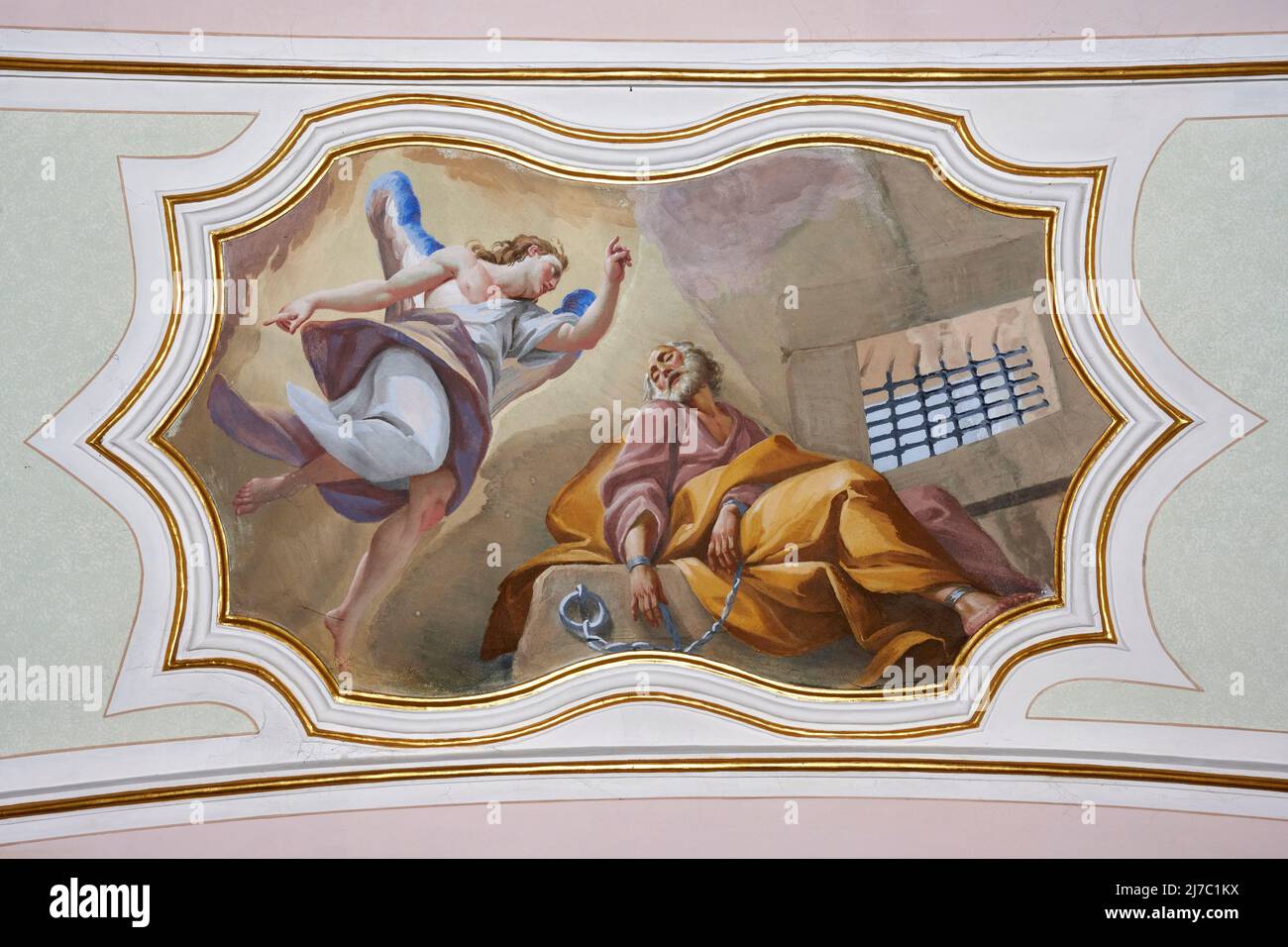 Liberazione di San Pietro dal carcere affresco pittore bresciano del XVIII secolo Paratico Liberazione di San Pietro dal carcere affresco pittore bresciano del XVIII secolo Paratico