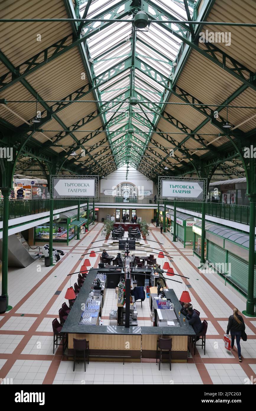 Inside view in the historic covered central market in Sofia, Bulgaria
