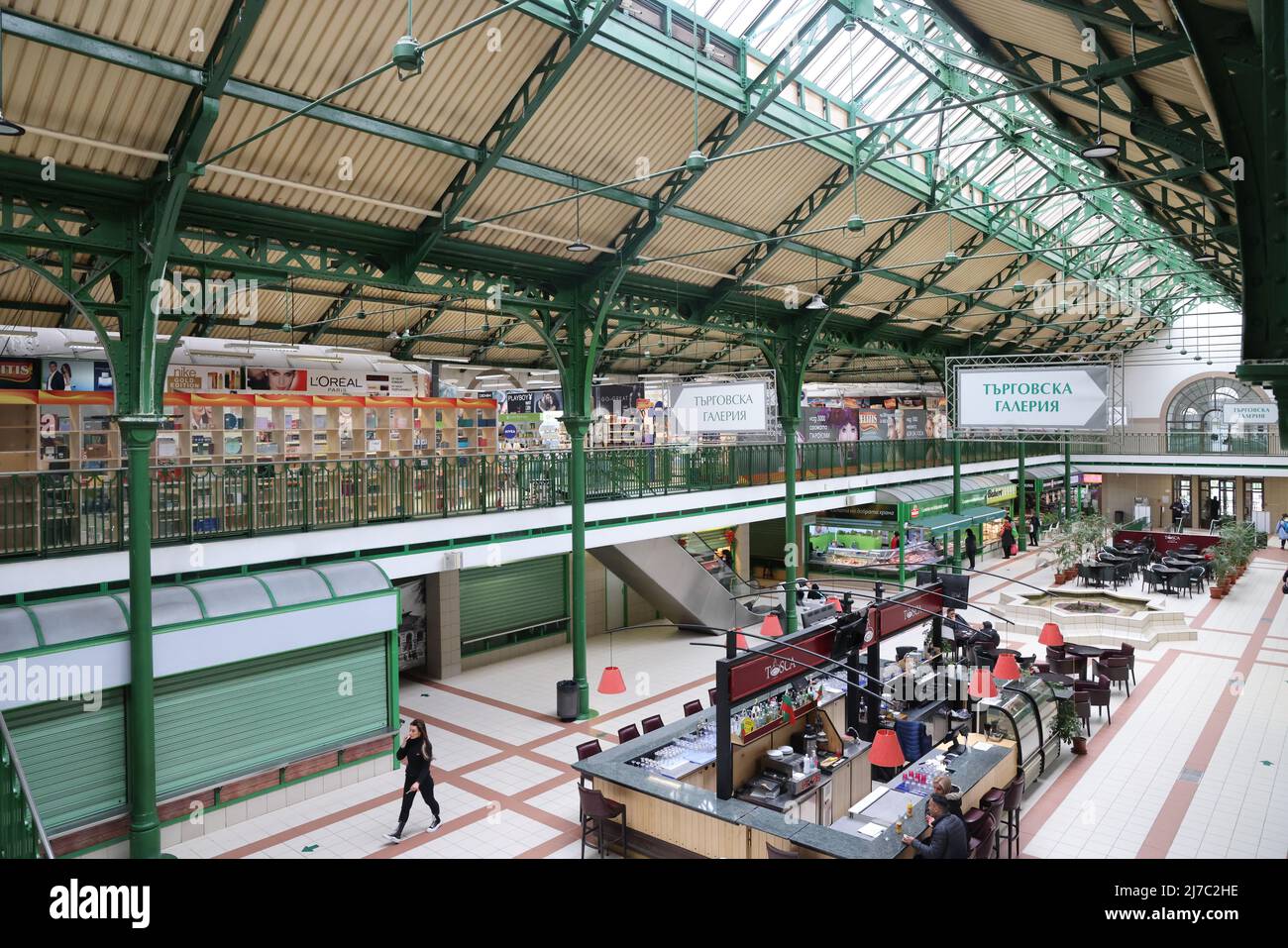 Inside view in the historic covered central market in Sofia, Bulgaria Stock Photo